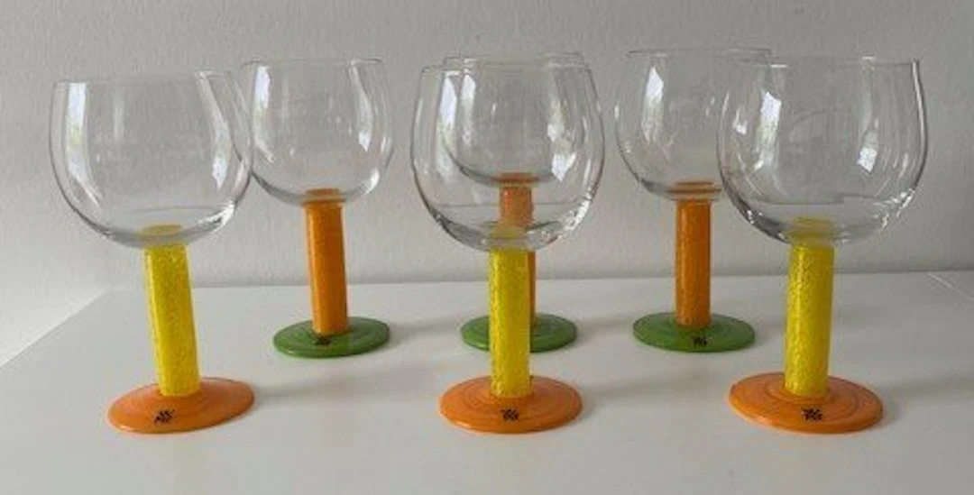 WMF - Wine glass (6) - Glass - Memphis-style wine glasses