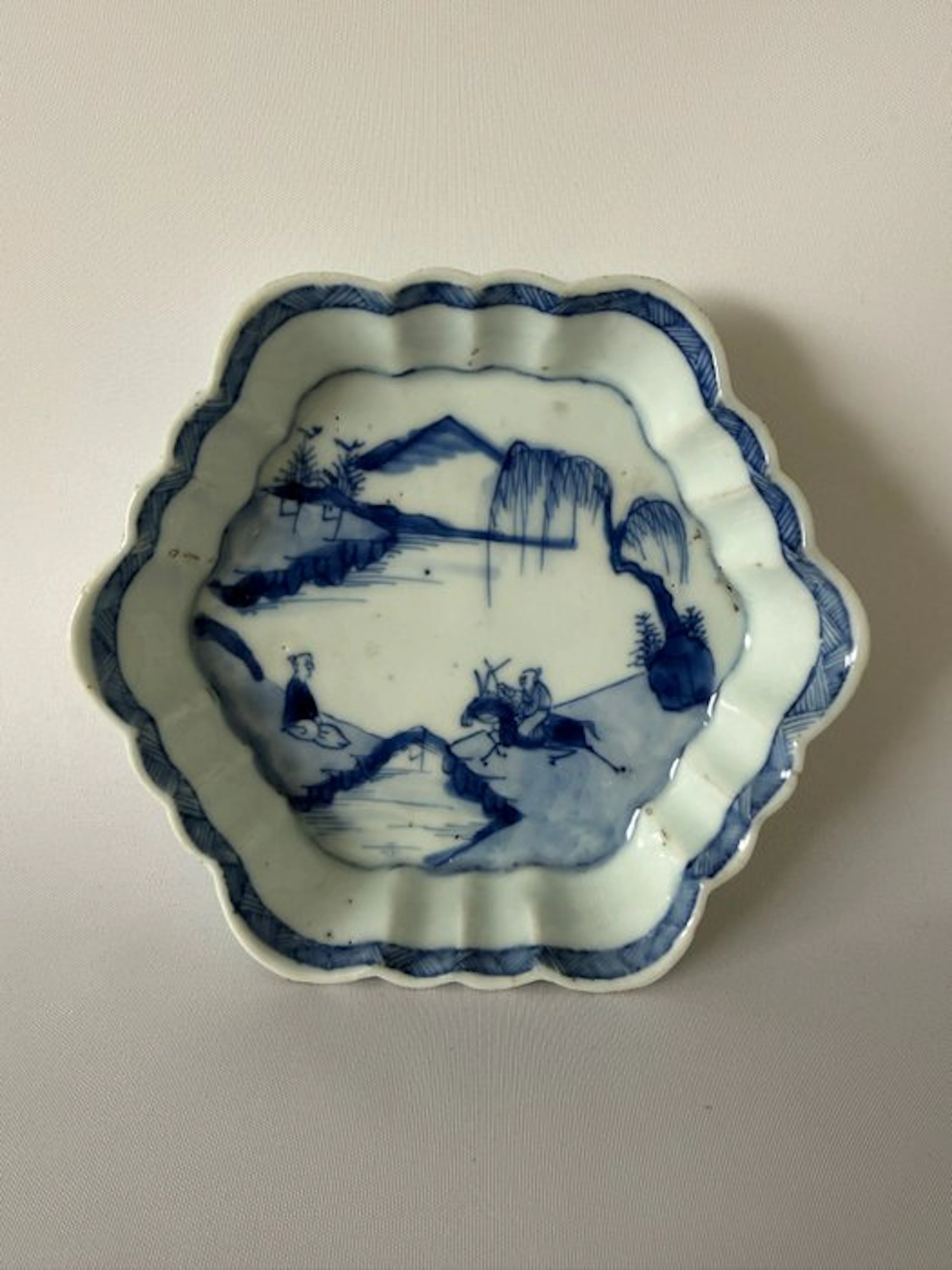 Blue & White Washer with Visiting Friends Motif