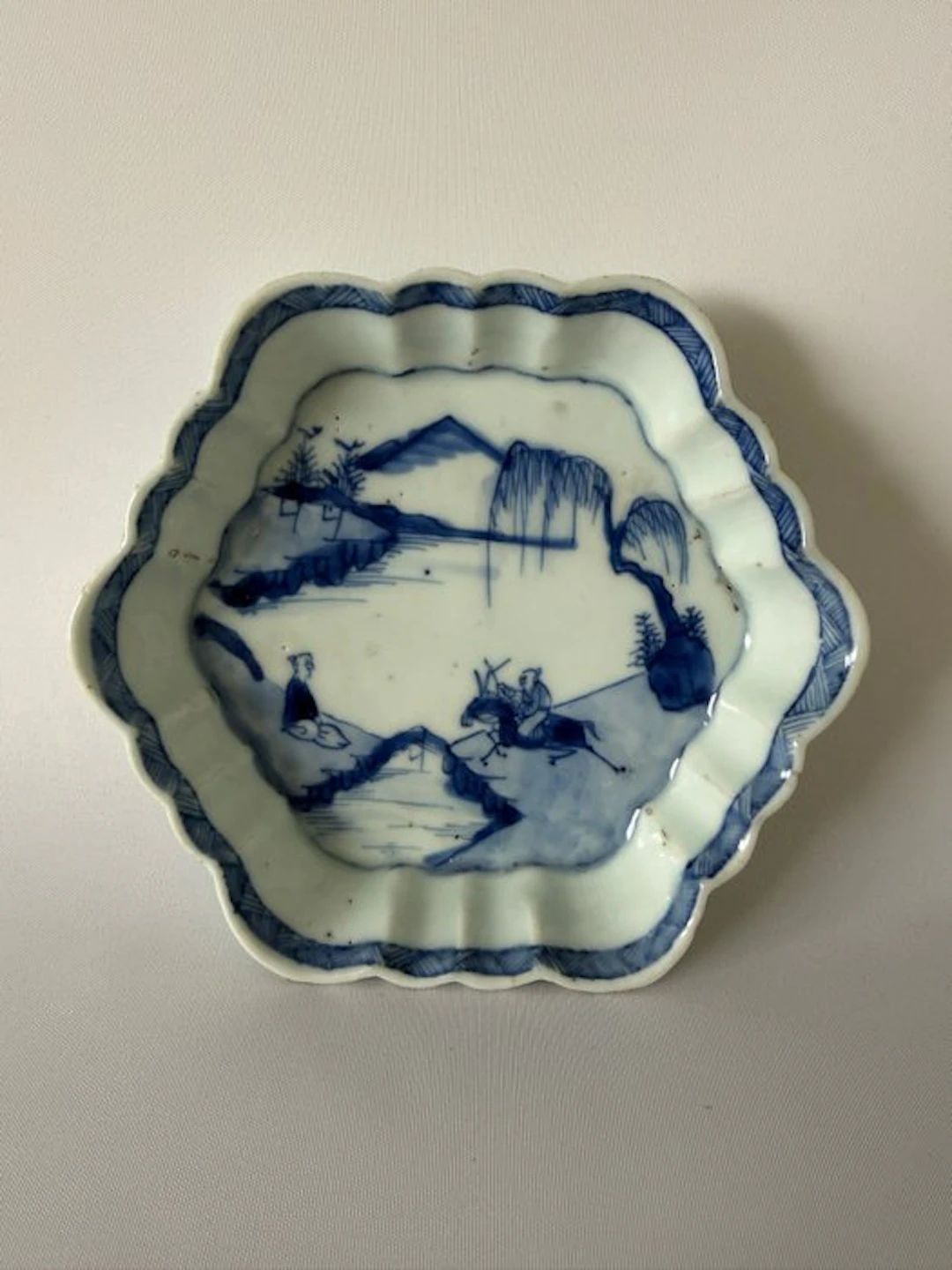 Blue & White Washer with Visiting Friends Motif