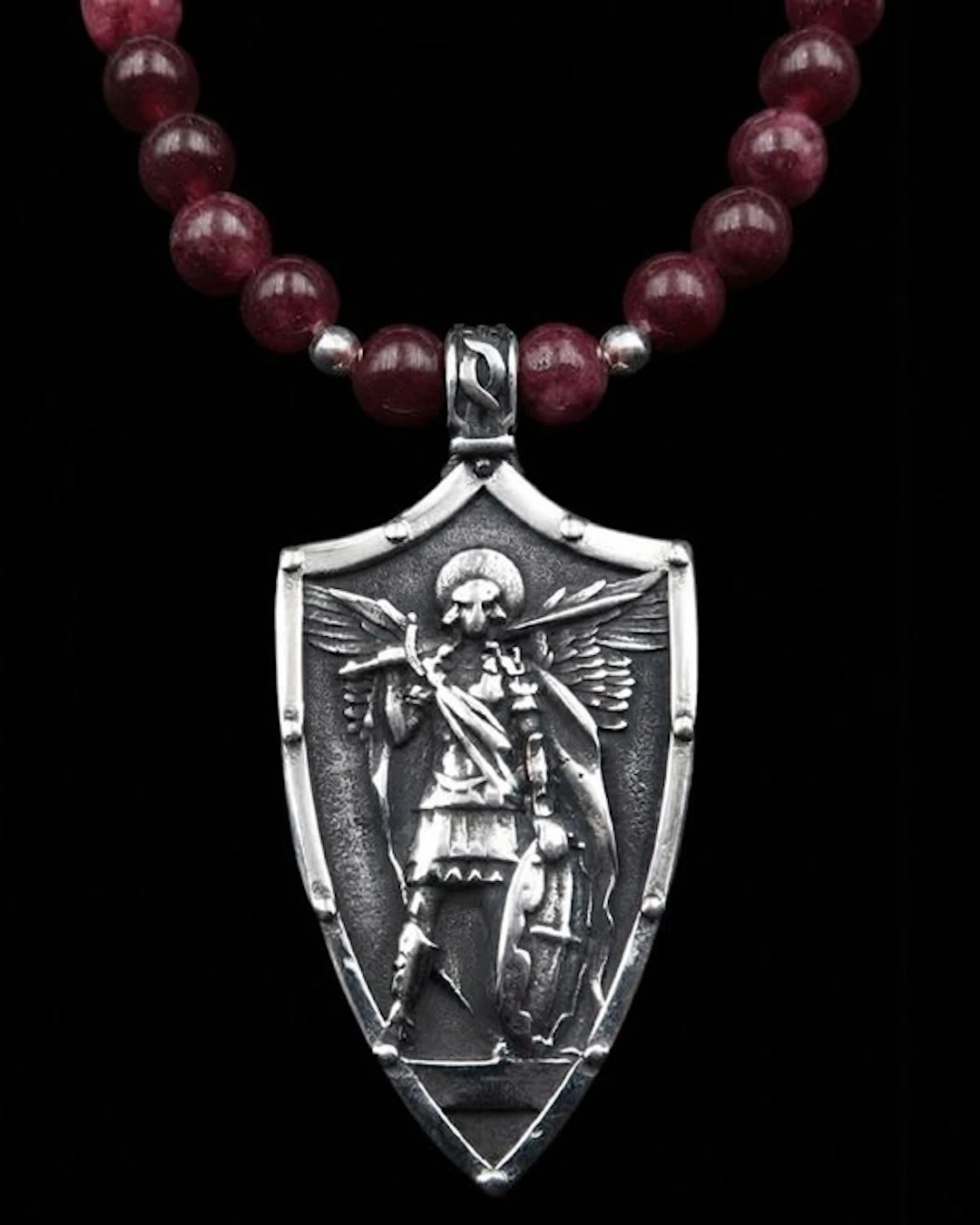 Saint Archangel Michael Necklace – Garnet – Protection...