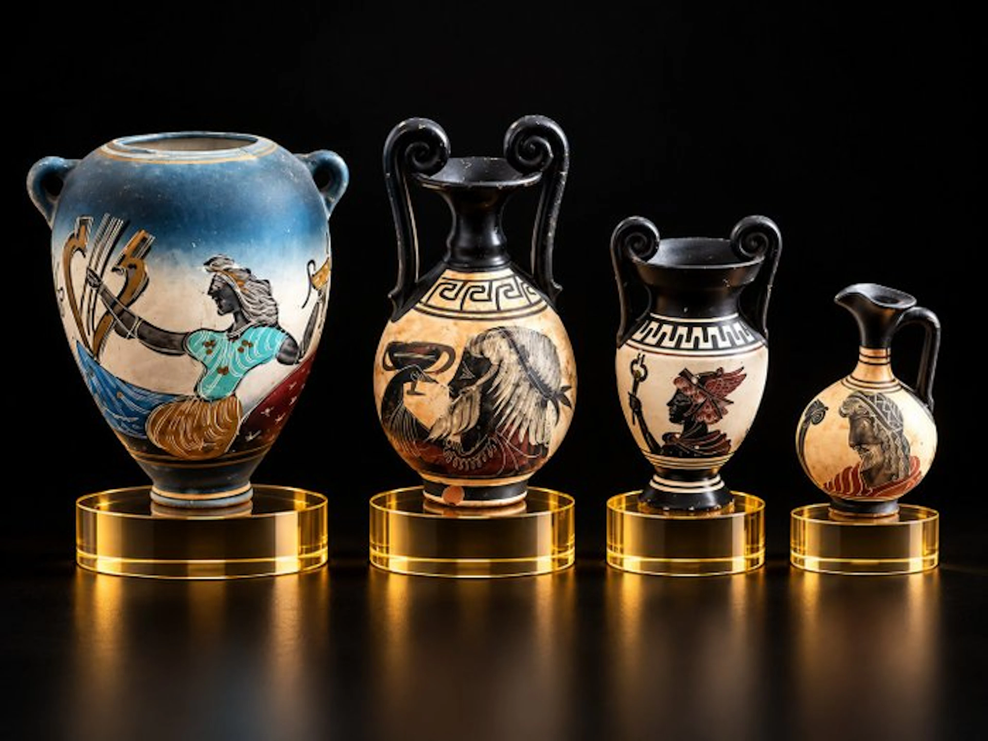 Lot de 4 vases grecs artisanaux – Rhodes – décors...