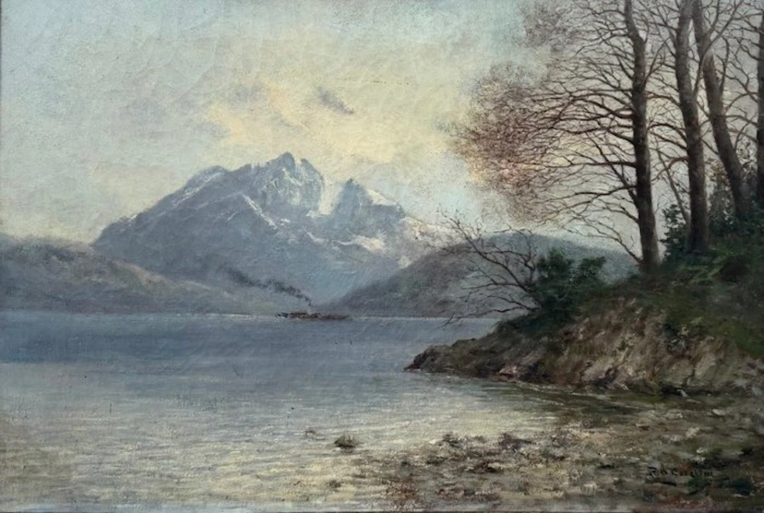 Robaldo Casalini Baldelli (1866–1932) - Paesaggio lacustre con montagne