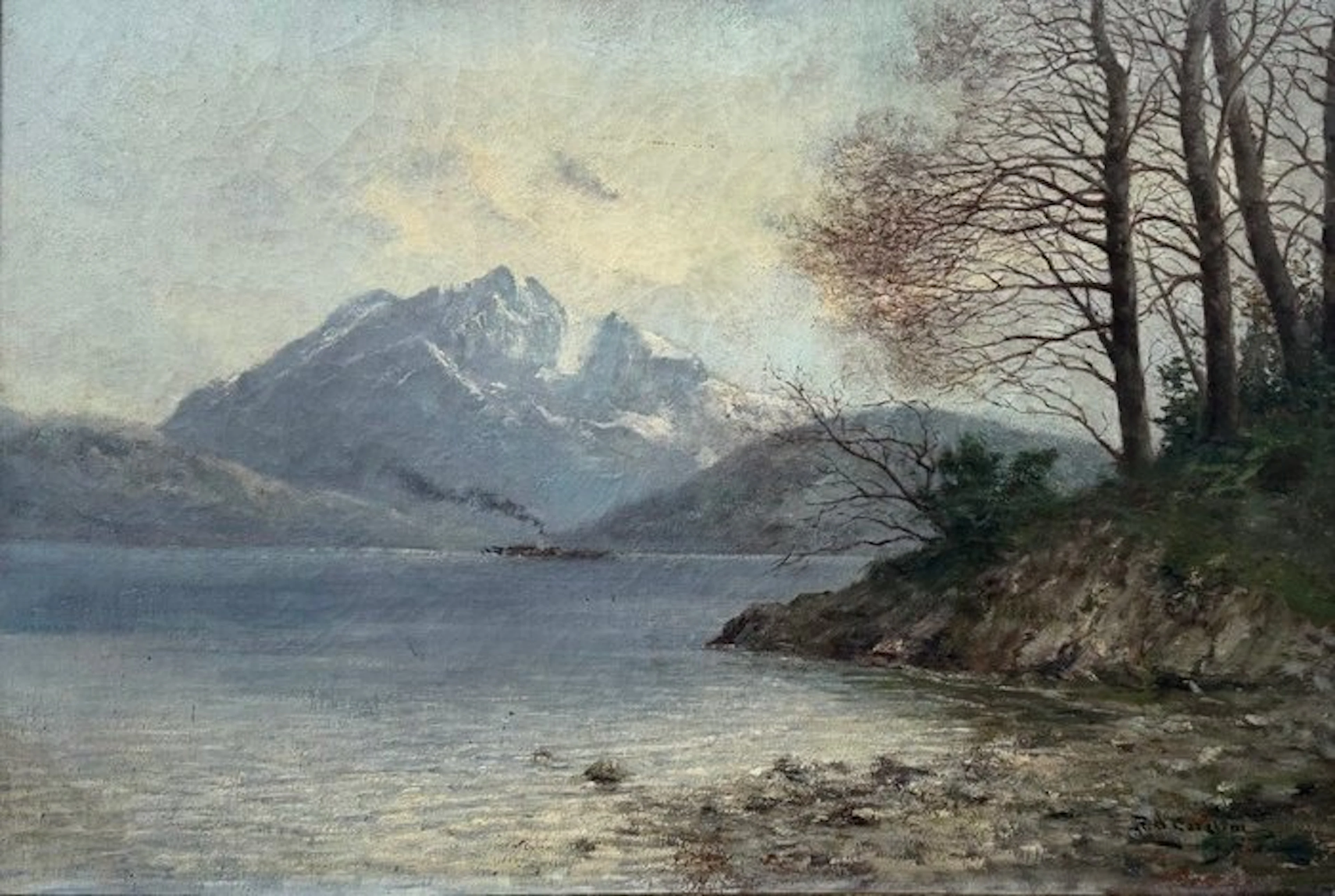 Robaldo Casalini Baldelli (1866–1932) - Paesaggio lacustre con montagne