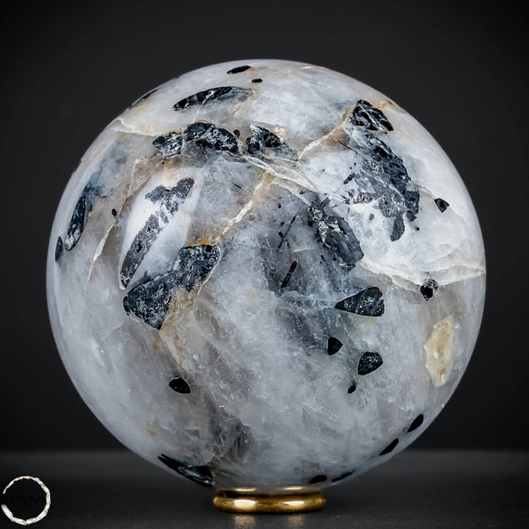 Rare black tourmaline in quartz sphere from Brazil