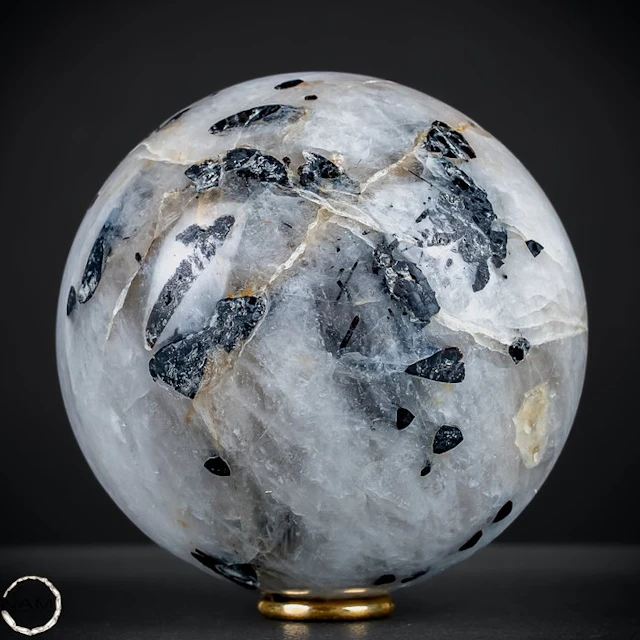Rare black tourmaline in quartz sphere from Brazil