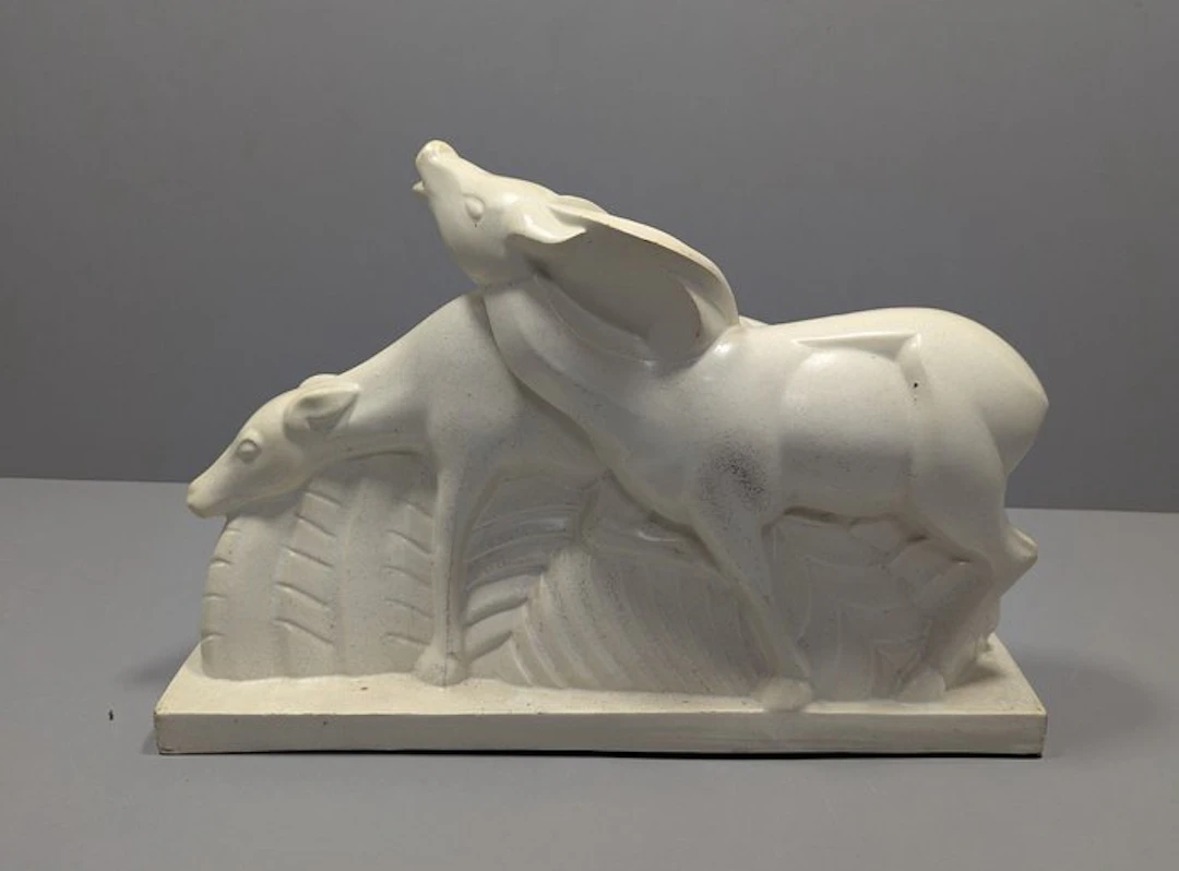Lemanceau - Sculpture, Groupe antilopes - 30 cm - Earthenware