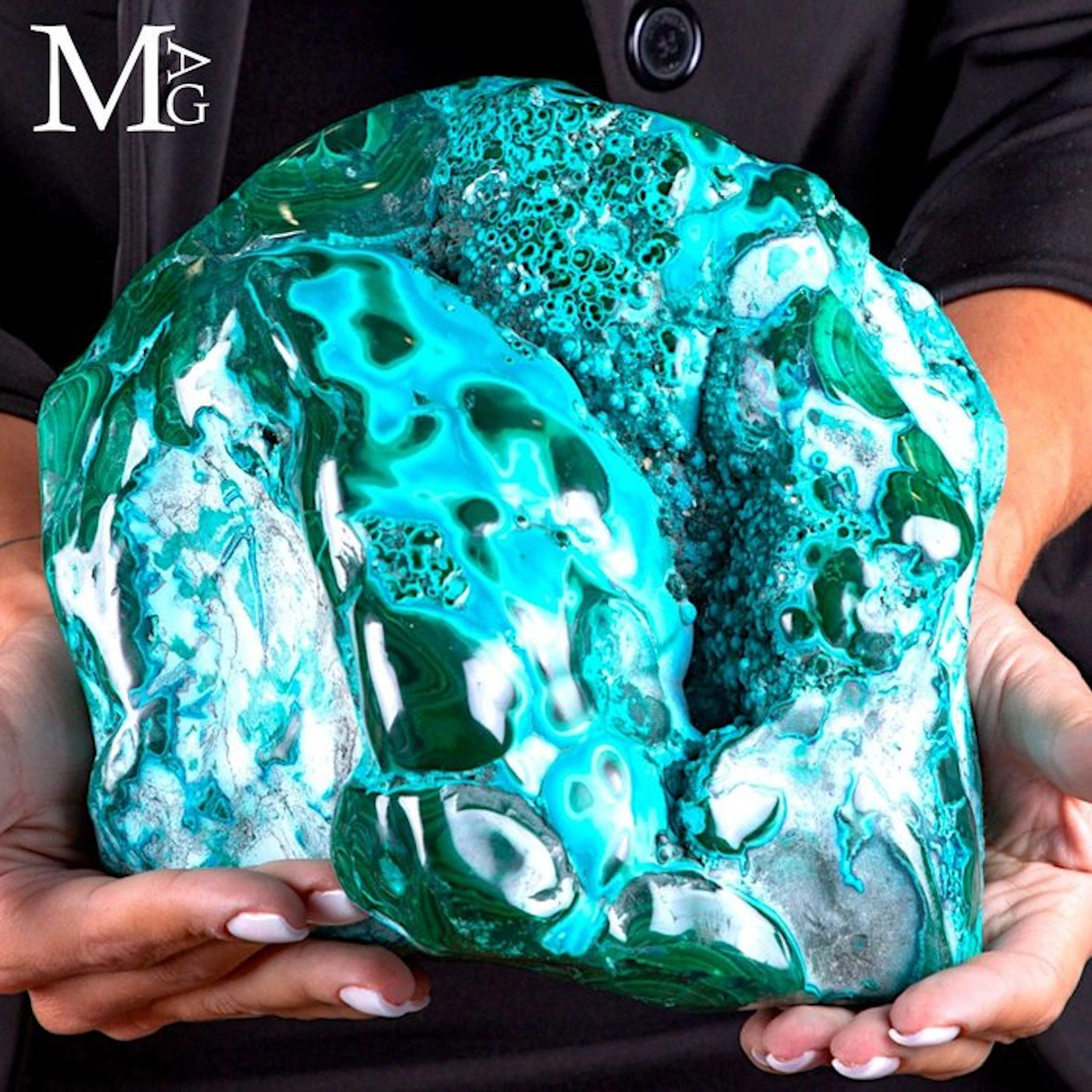 Teal Chrysocolla with Green Botryoidal Malachite Massive...
