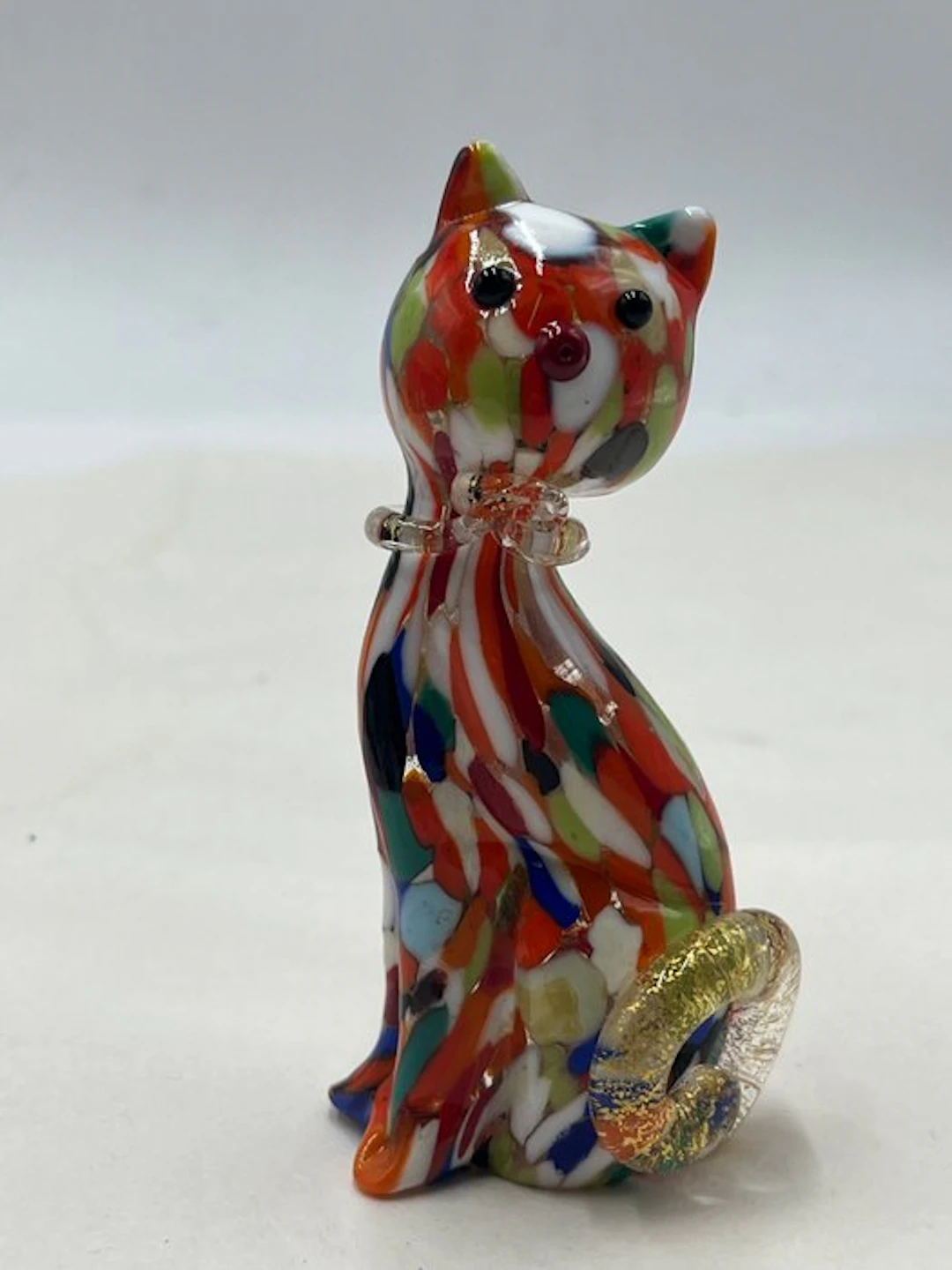 Figurine - Campanella Livio gatto in murrine foglia oro 24 kt - Murano glass