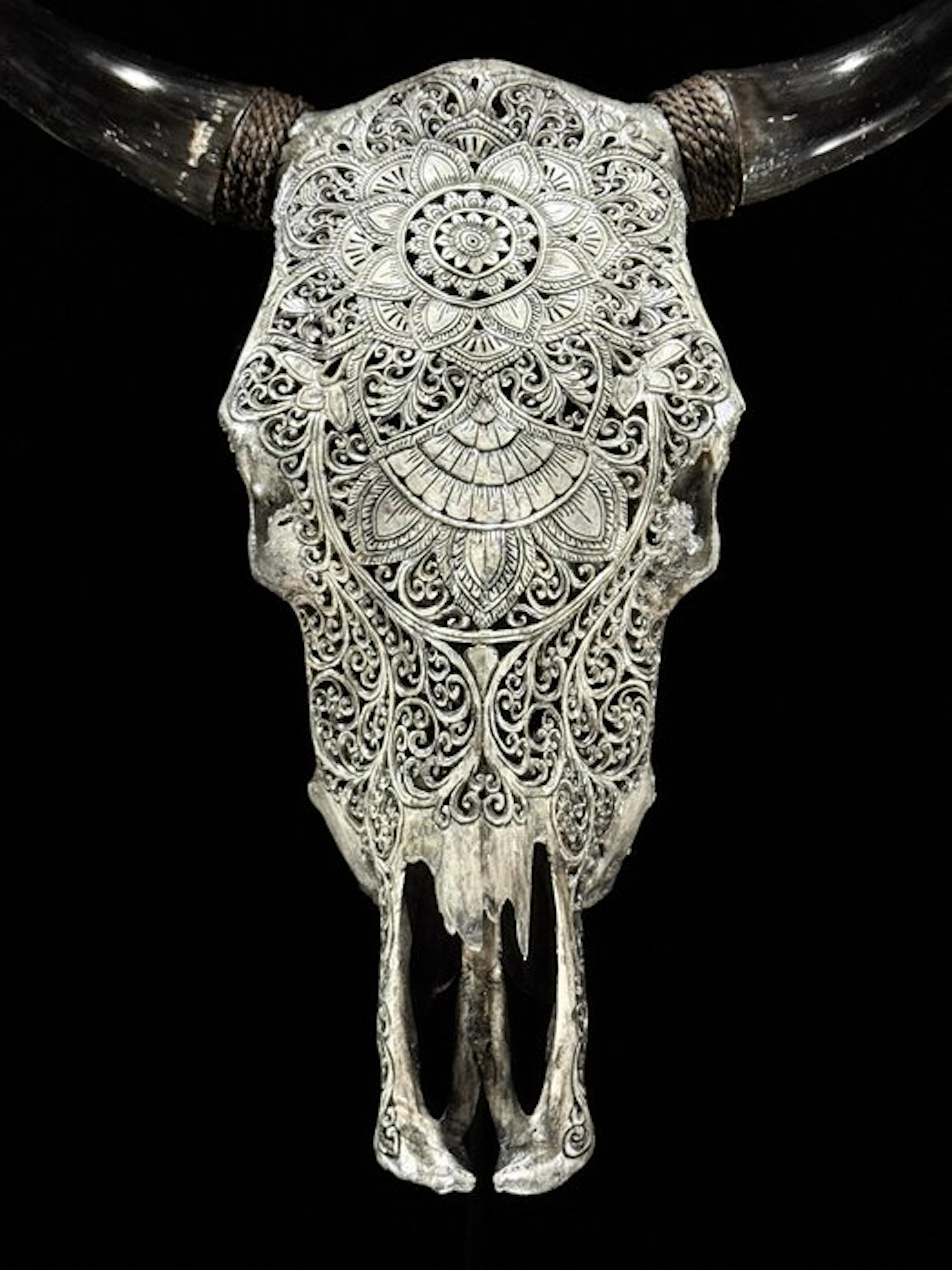 NO RESERVE PRICE -Authentic Large Grey Hand Carved Bull...