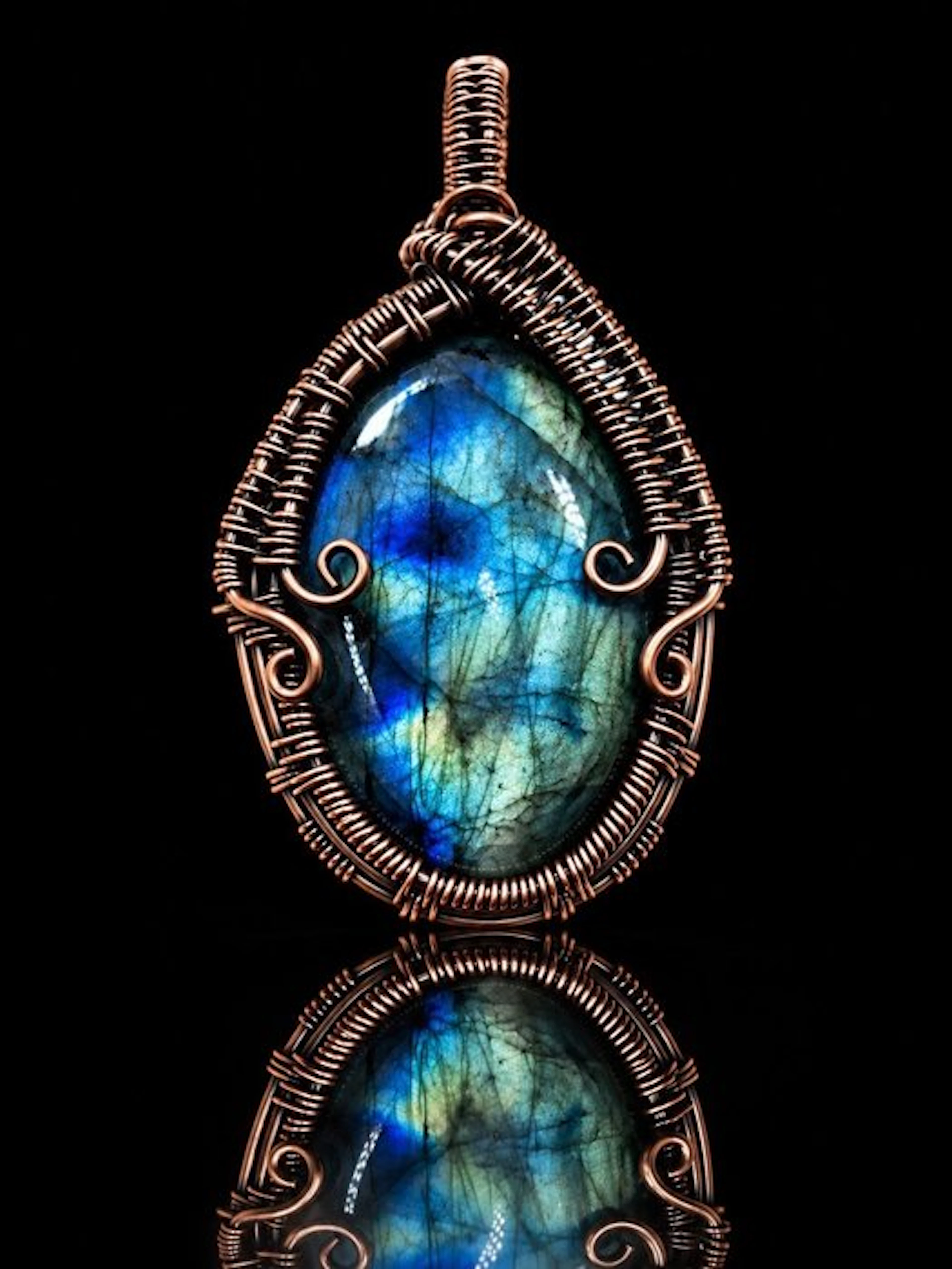 Polished Ocean Labradorite Pendant - Wire-Wrapped - Pendant - Pendant
