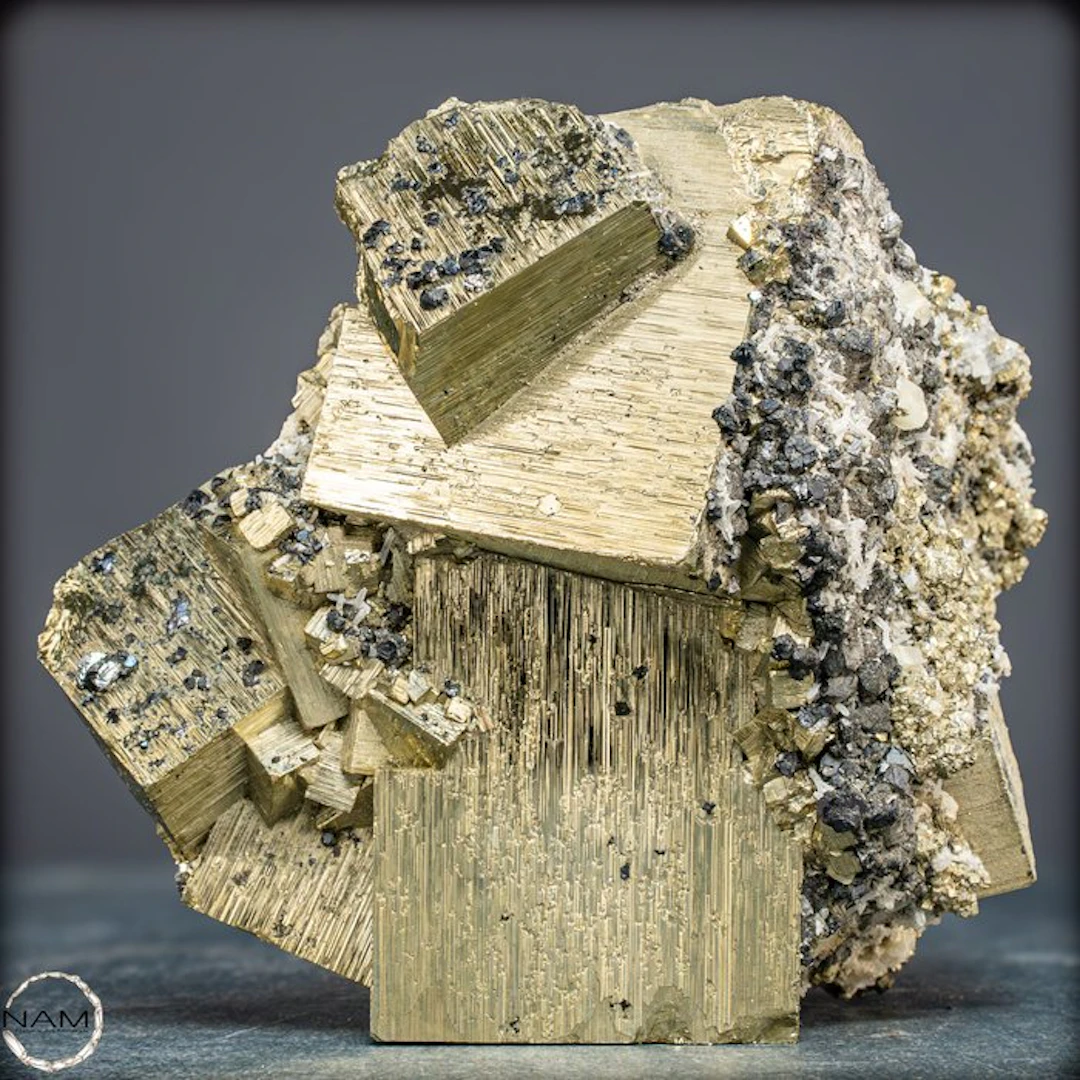 First Quality Natural Golden Pyrite Cubes with Quartz and Galena- 2267.31 g