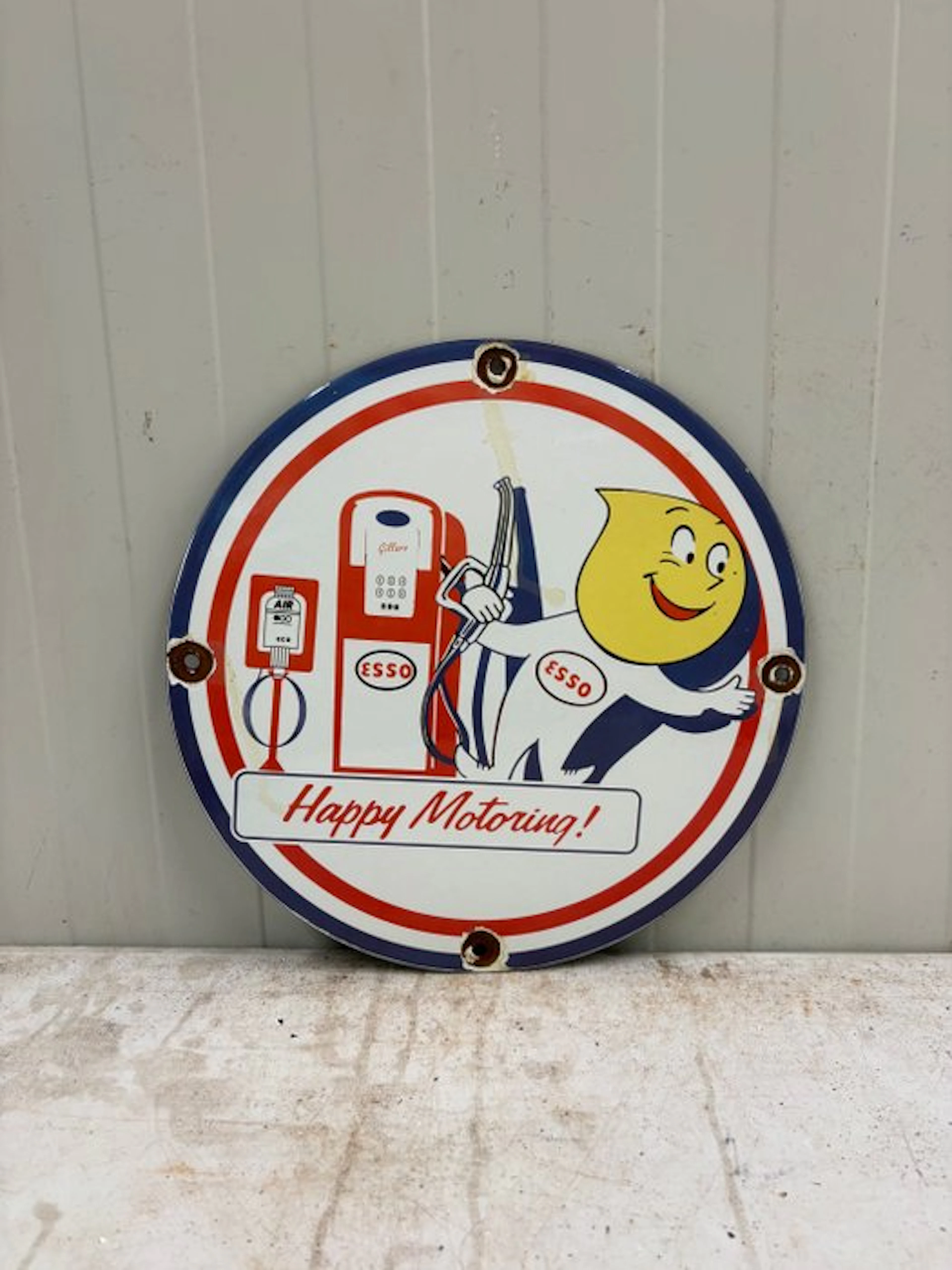Esso Happy Motoring – Rond Emaille Benzine Reclamebord –...