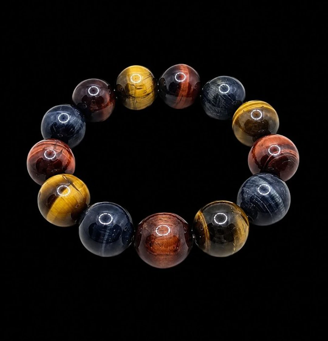 Elegant Multicolor Tiger's Eye Bracelet - 23 mm Beads...
