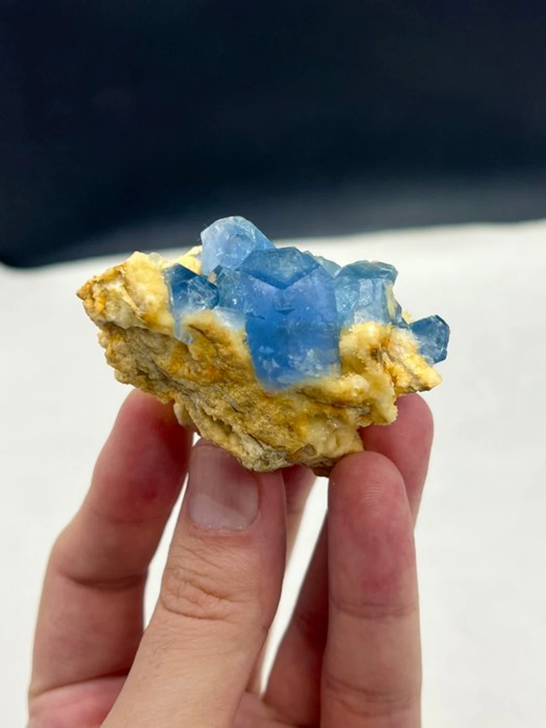 Blue Celestine Specimen - Height: 52 mm - Width: 35 mm- 99 g - (1)