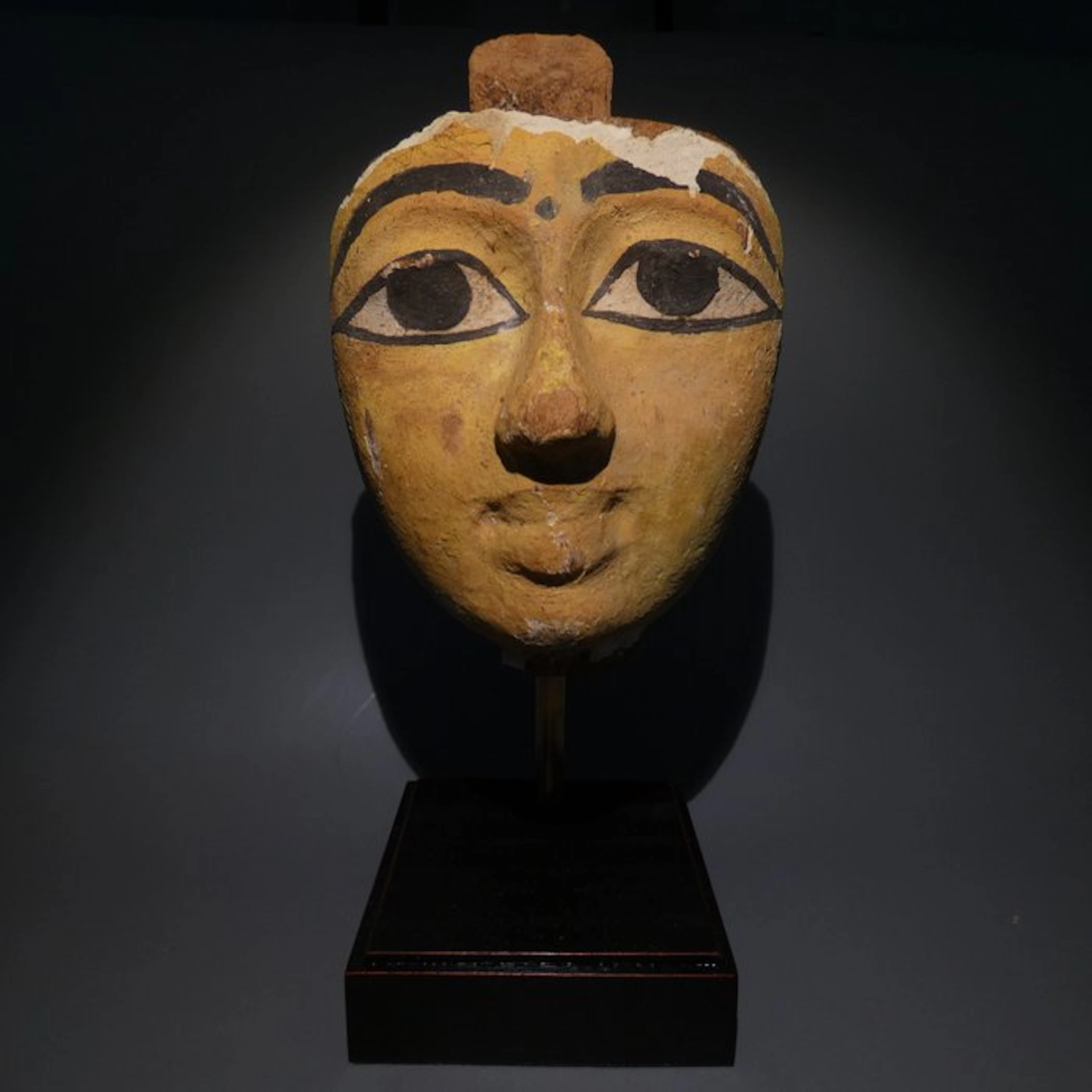 Ancient Egyptian Wood Sarcophagus mask. 17 H. Late Period, 664 - 332 BC