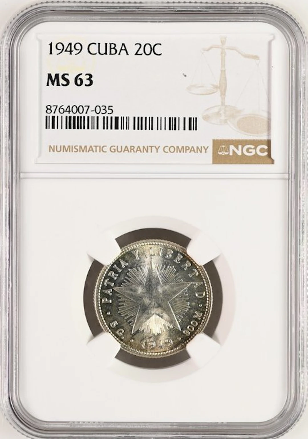 Central American Republic. 20 centavos 1949 - NGC MS63 (No reserve price)