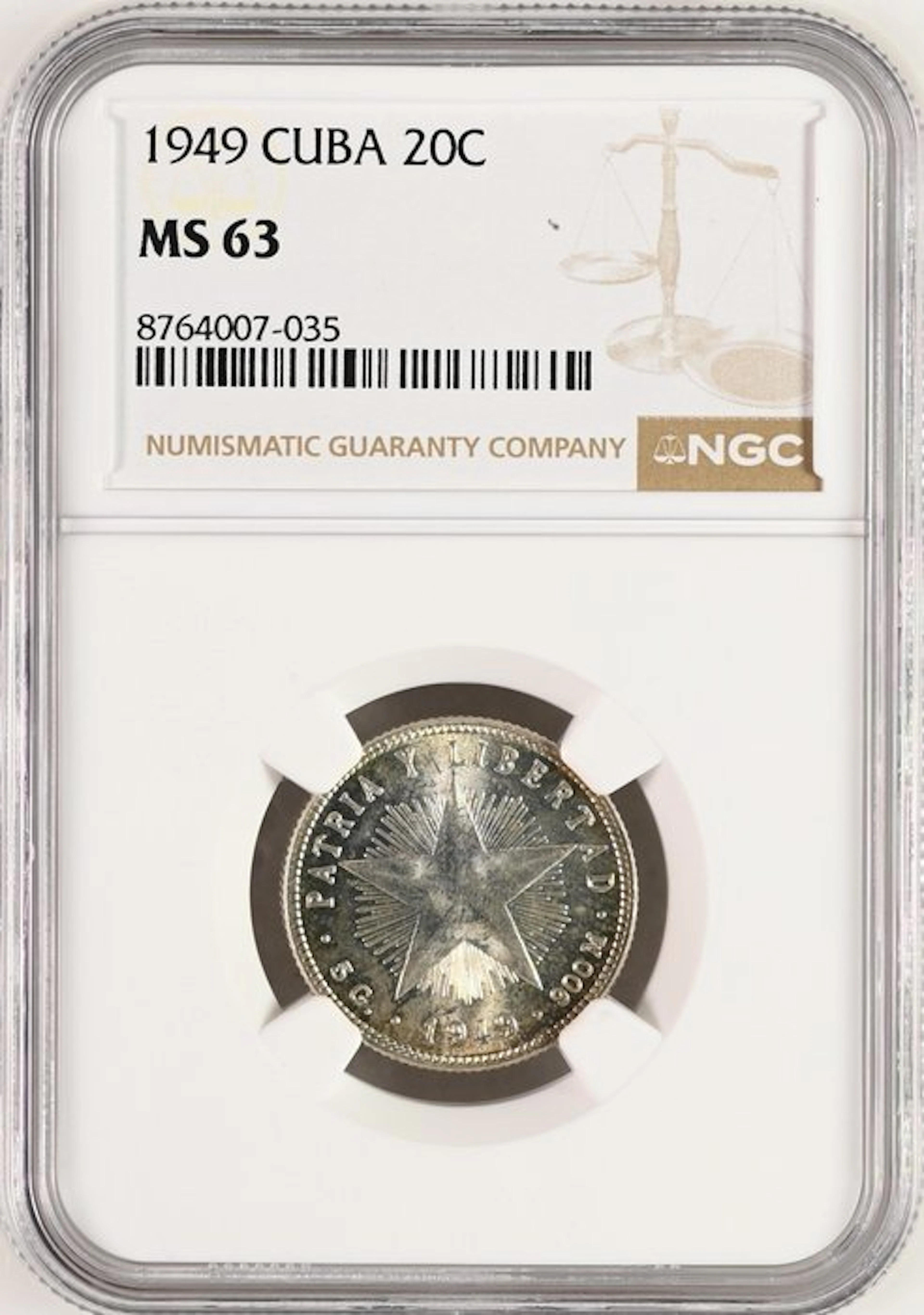 Central American Republic. 20 centavos 1949 - NGC MS63 (No reserve price)