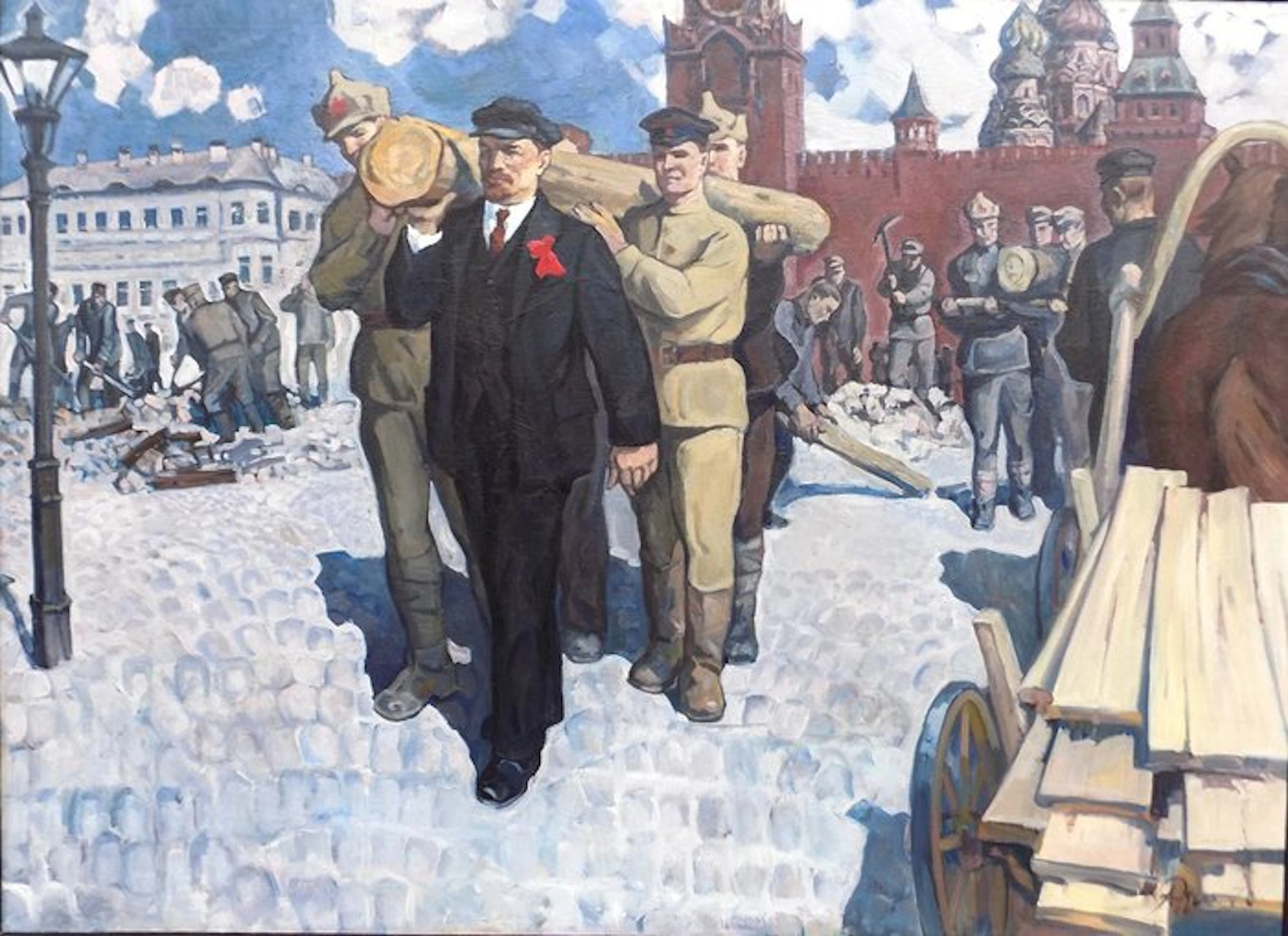 Rusin Arkadi Viktorovich (1926-?) - Lenin con i proletari - cm 130 x 180