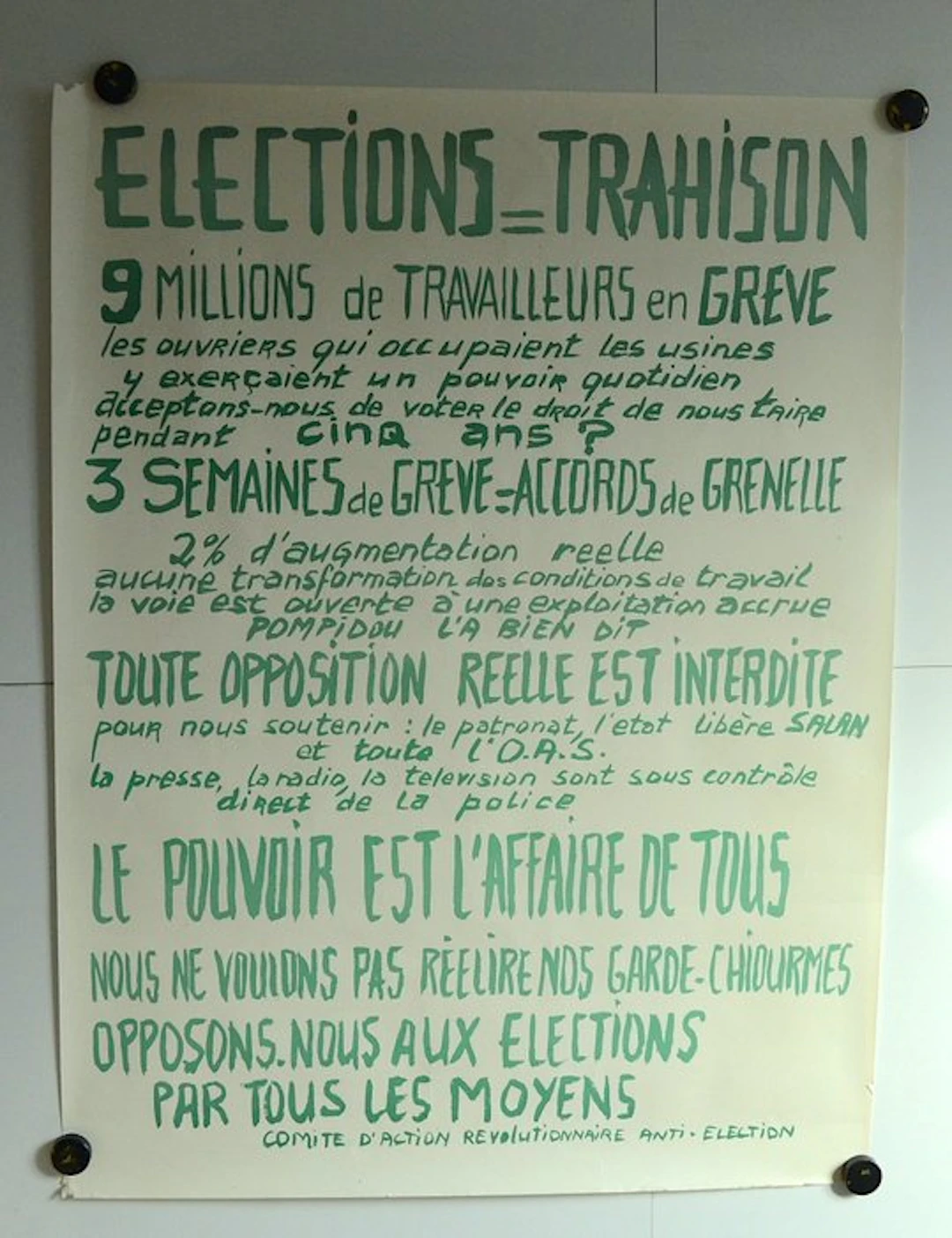 aucun - Affiche Originale Mai 68 - Elections = Trahison...