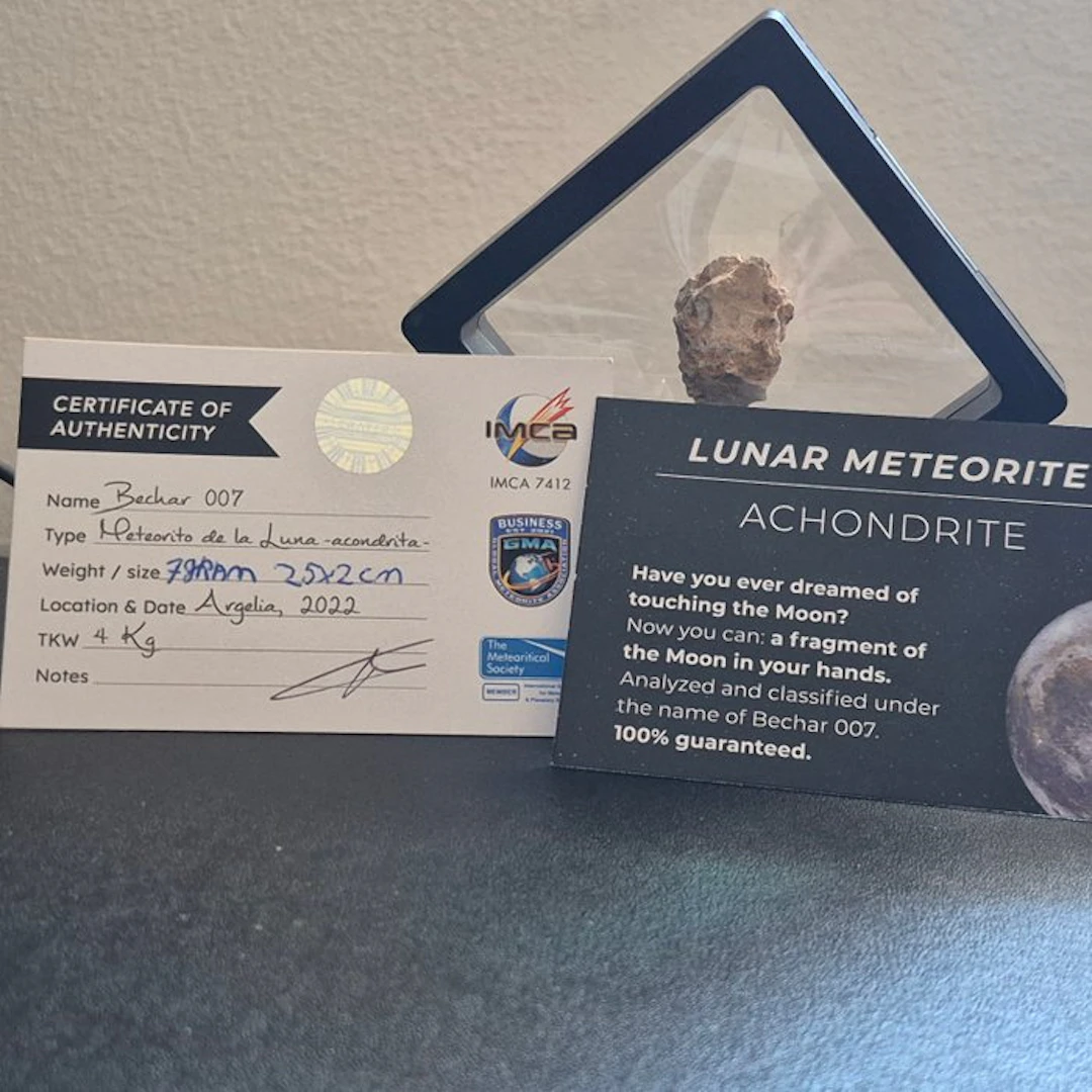 HUGE XXL bechar 7 GRAM! 007 Lunar Moon Meteorite +...