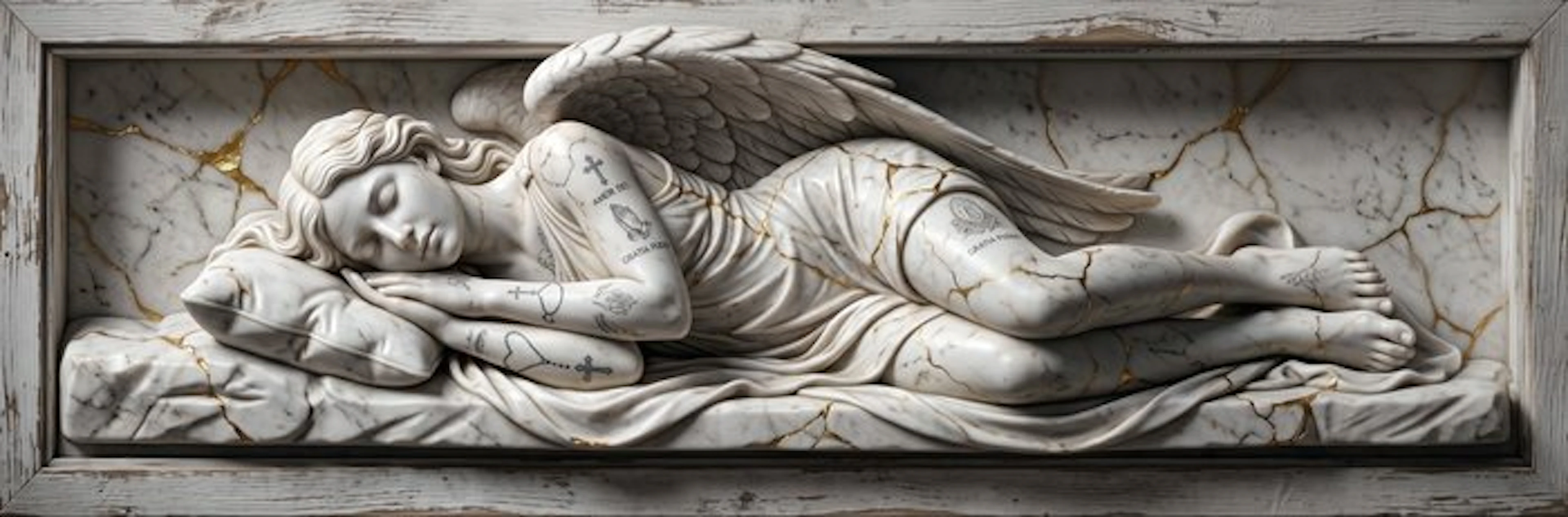 Artxlife - Sleeping Angel Carrara Kintsugi Marble