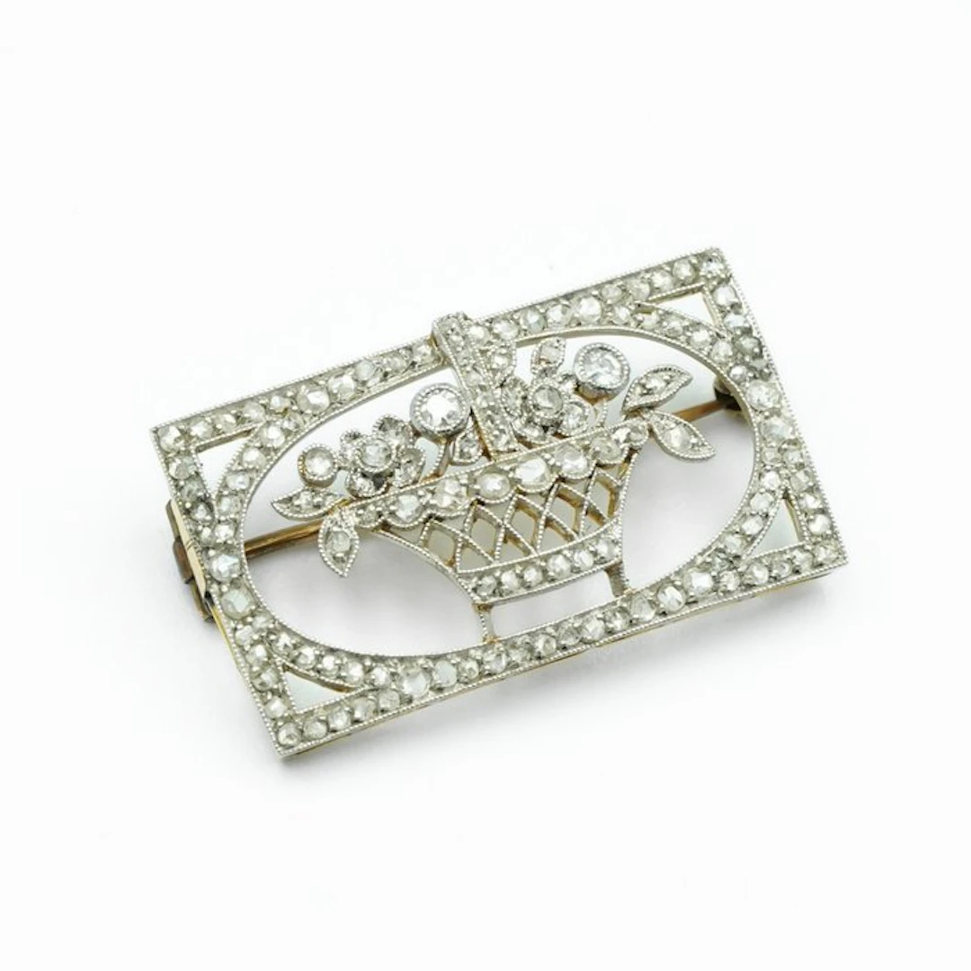 Brooch - 14 kt. Yellow gold, Platinum - Diamond