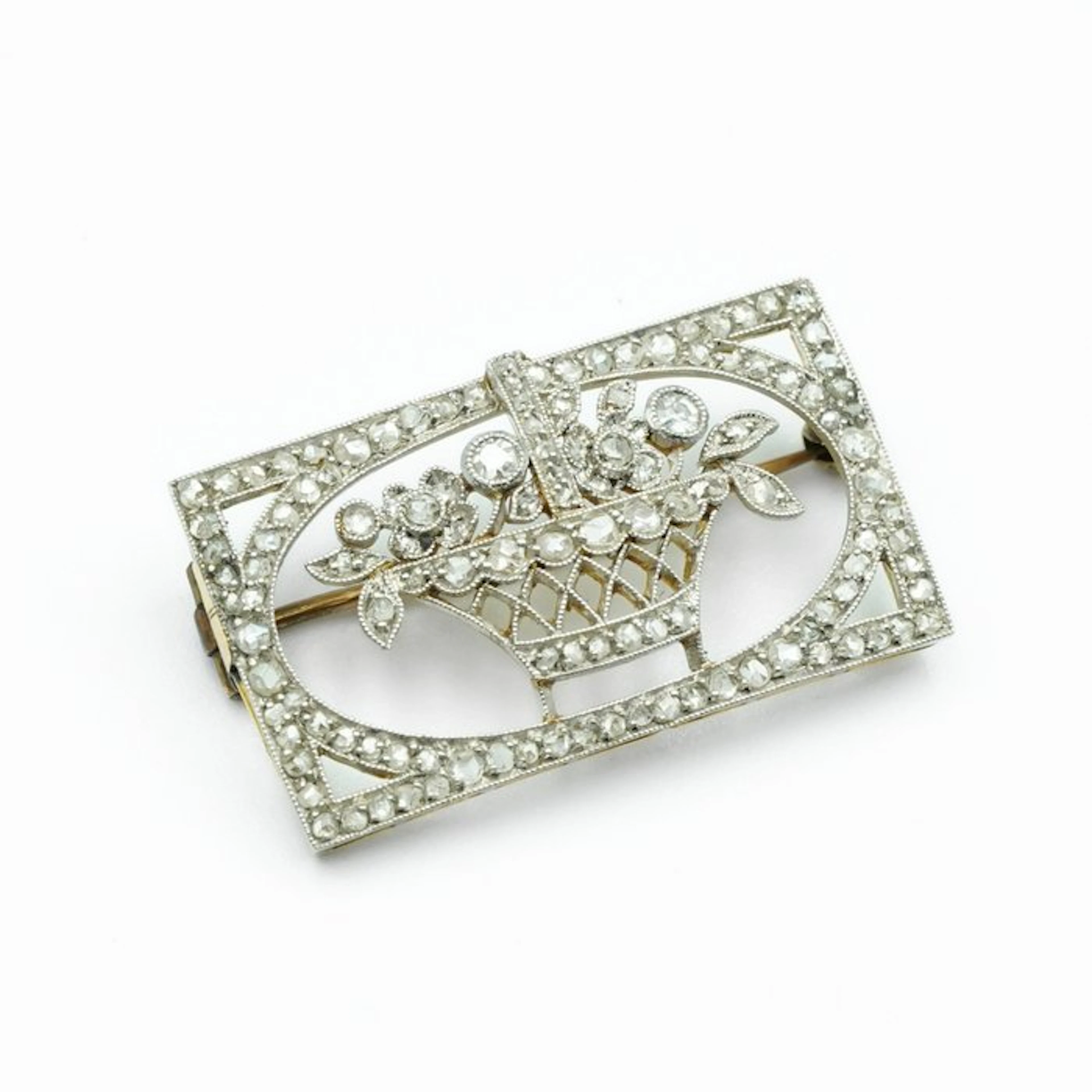 Brooch - 14 kt. Yellow gold, Platinum - Diamond