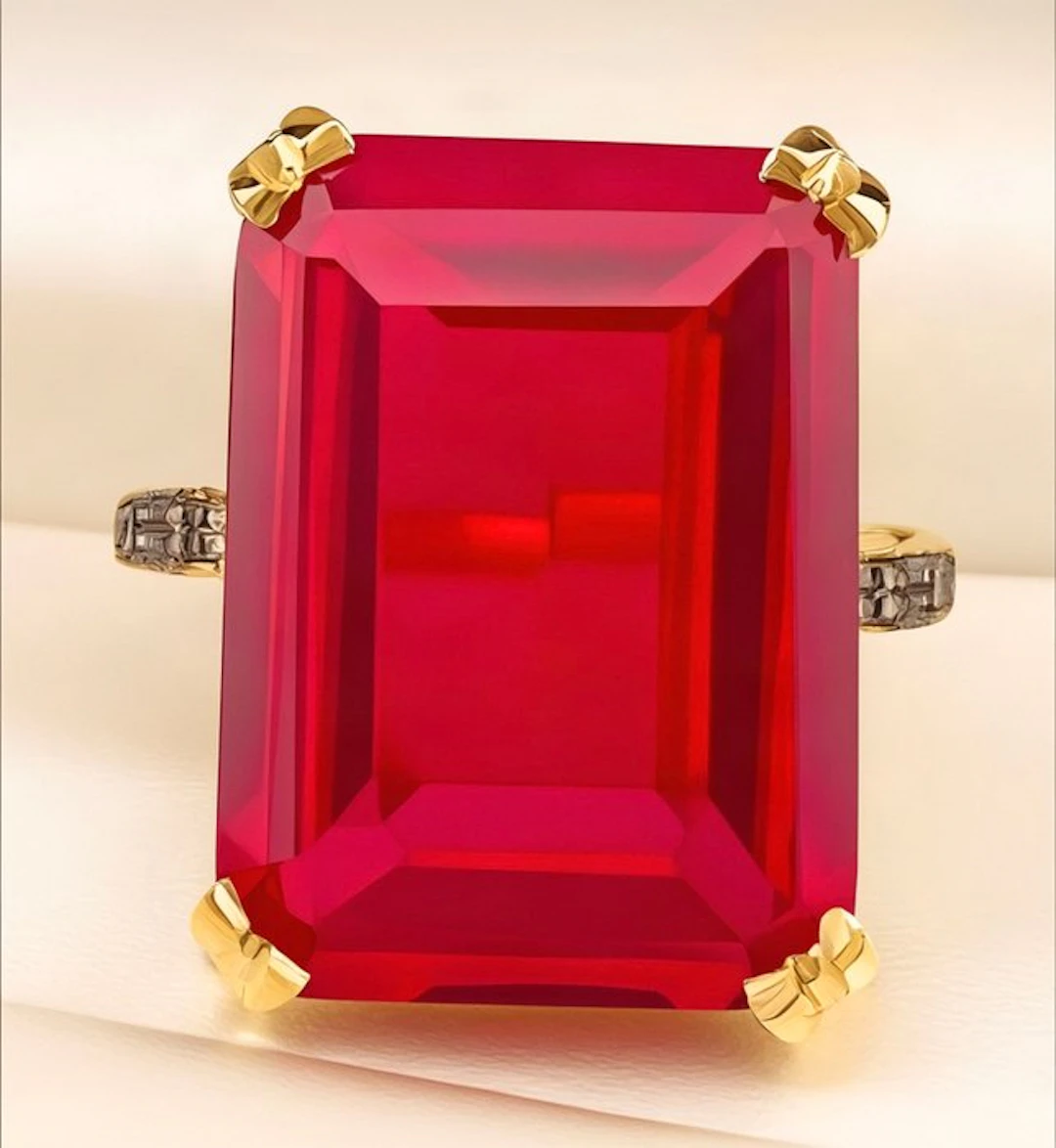 No reserve price - Ring - 9 kt. Yellow gold, Silver Ruby - Diamond