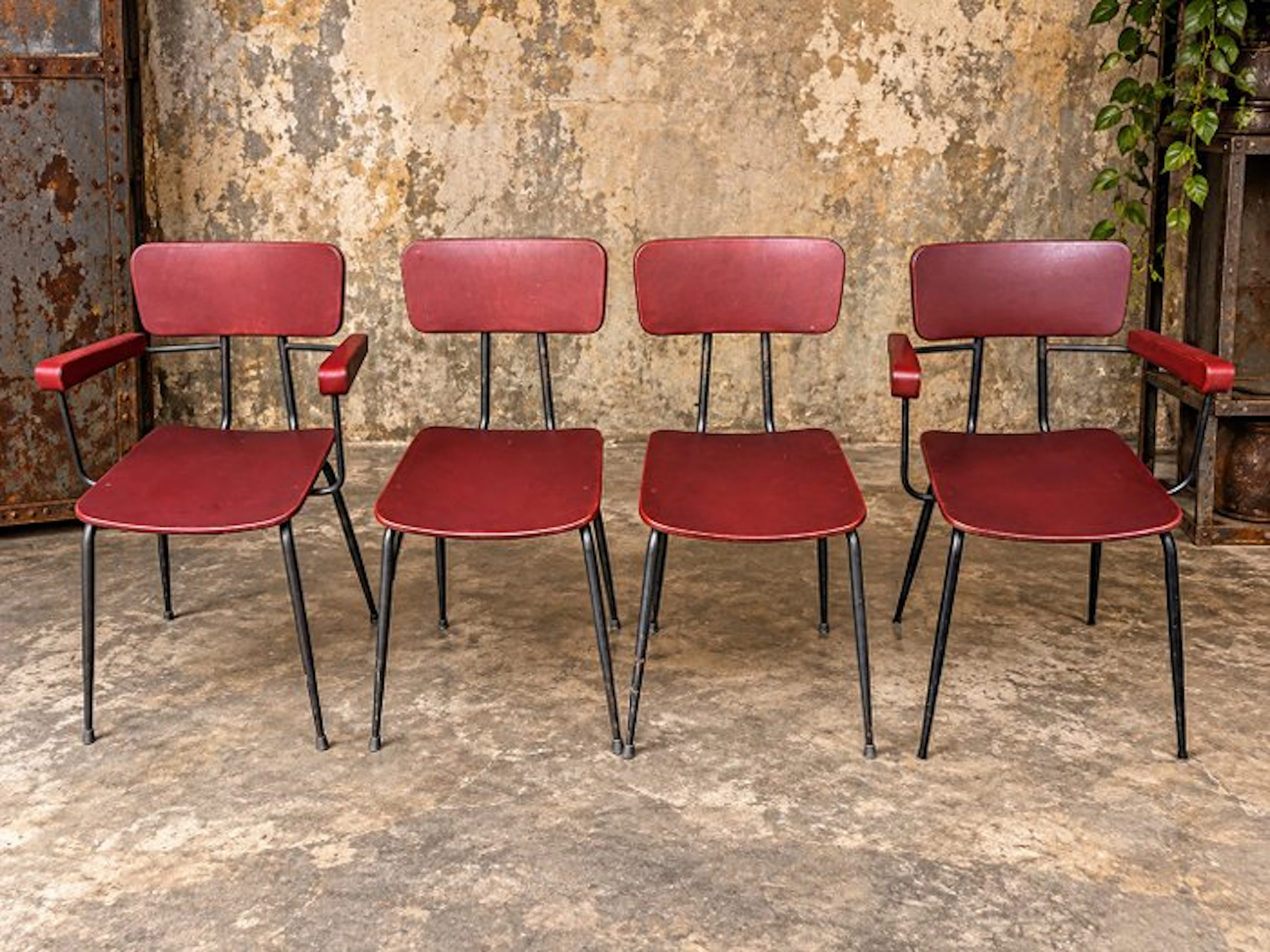 Chair - Metal, Synthetic leather - Four vintage chairs.