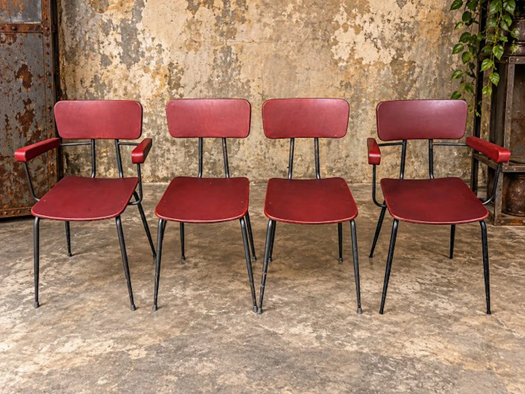 Chair - Metal, Synthetic leather - Four vintage chairs.