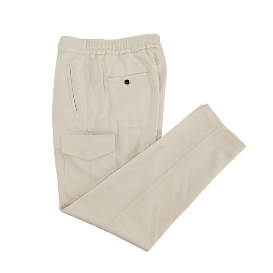 ISAIA NAPOLI - 48 IT - Cream Tapered Elastic Band Cargo...