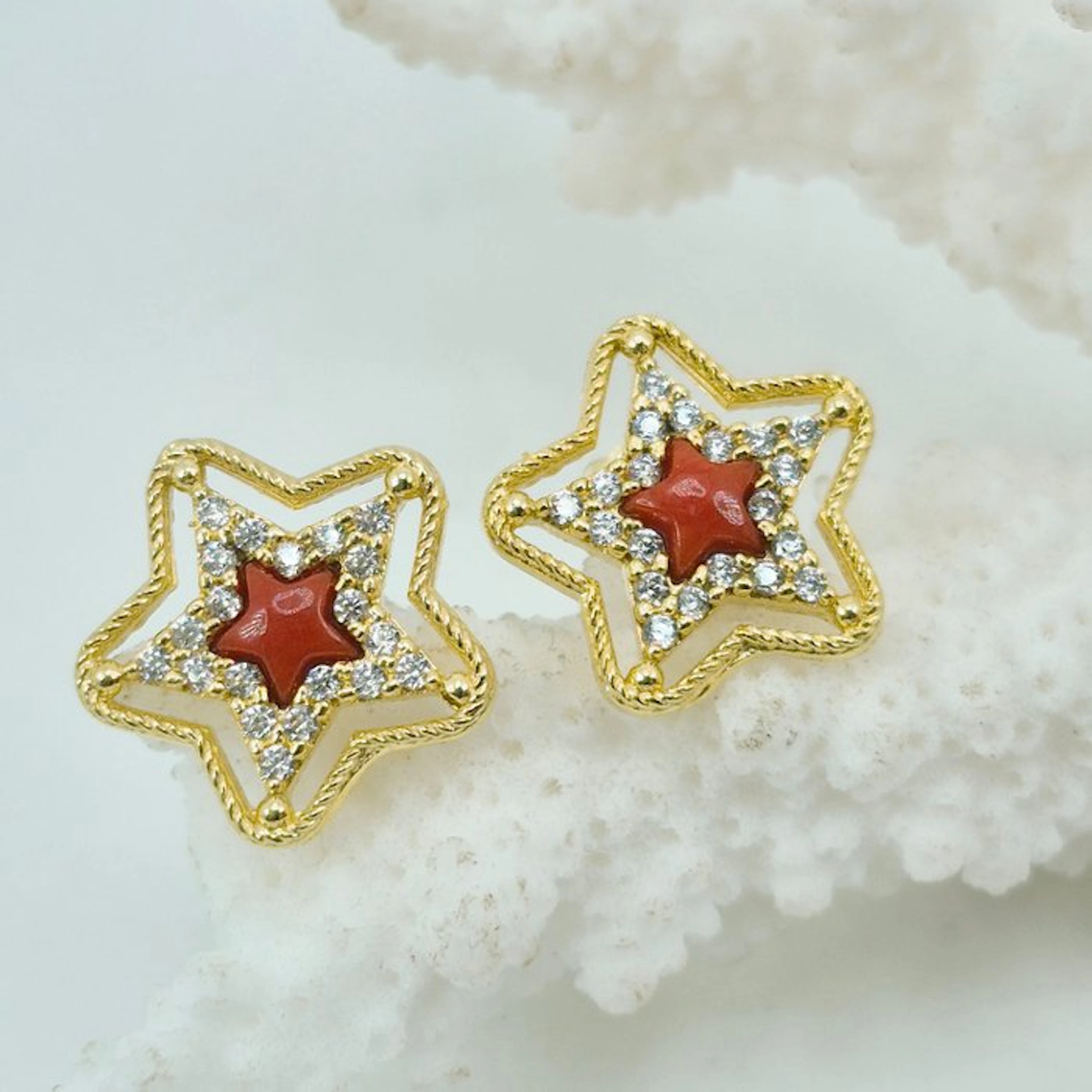 Coral - Silver, Gold-plated, No Reserve - Earrings - CORALLO MEDITERRANEO