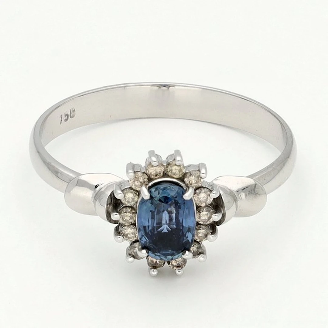 Ring - 18 kt. White gold - Diamond - Sapphire