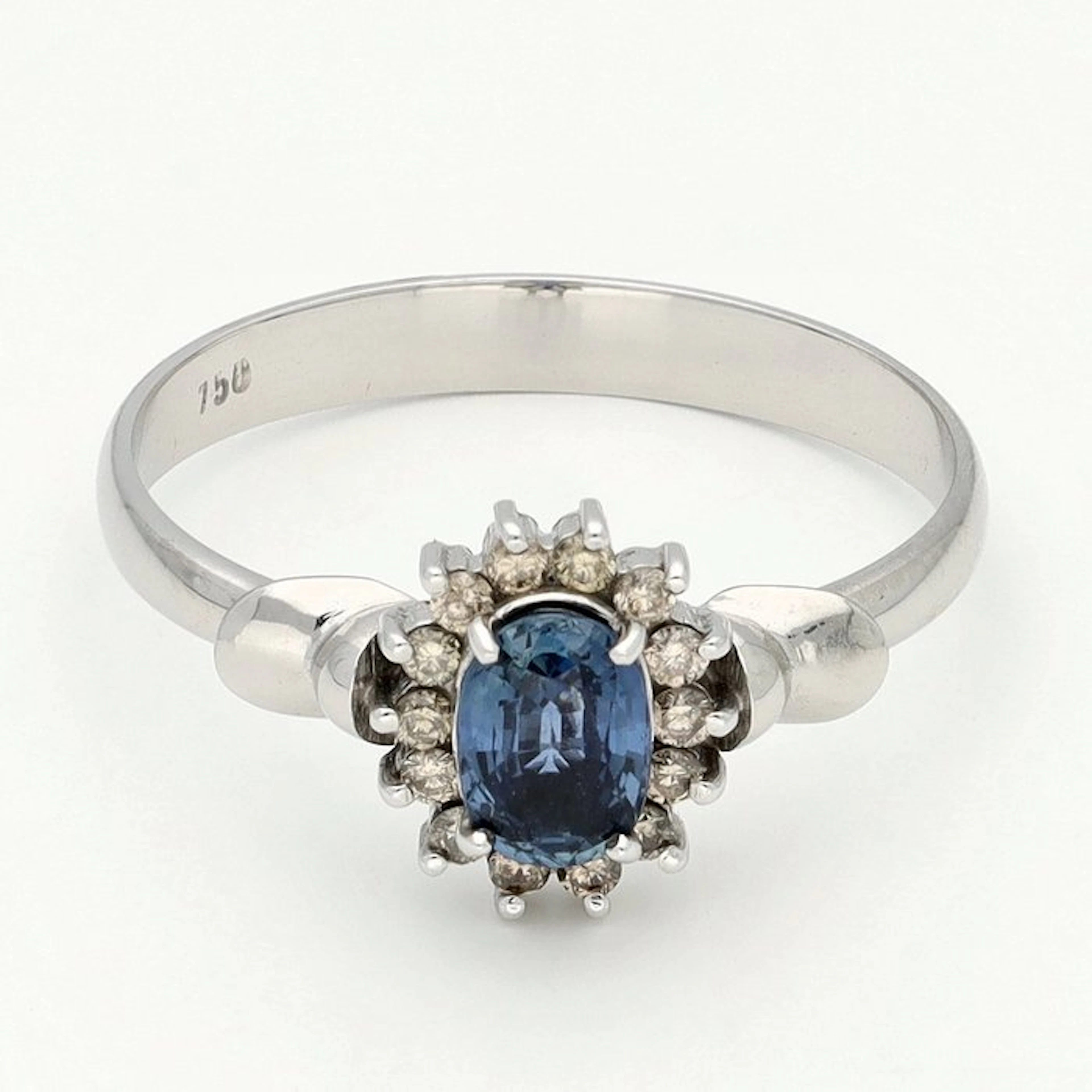 Ring - 18 kt. White gold - Diamond - Sapphire