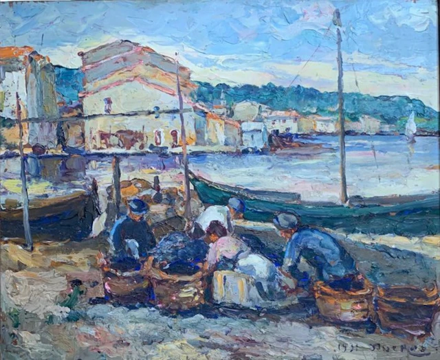 Edouard Ducros (1856-1936) - Pecheurs dans le port de Martigues