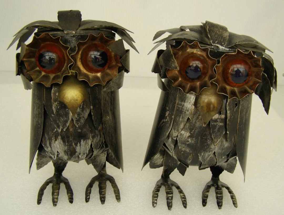Curtis JERE - Sculpture, chouette , hibou , brutaliste - 20 cm - Iron