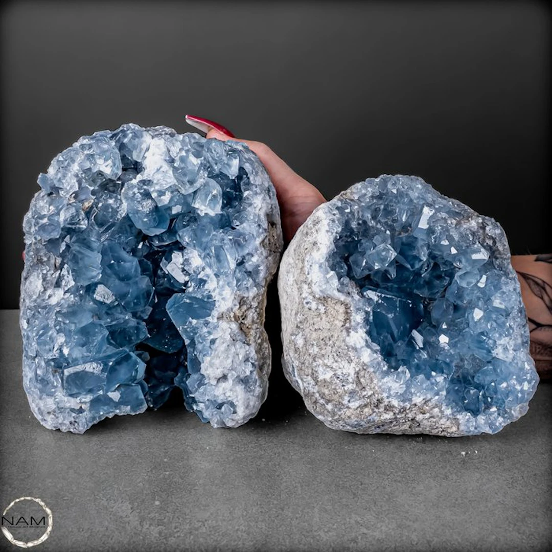 Natural celestite druse composition – heavenly crystal...