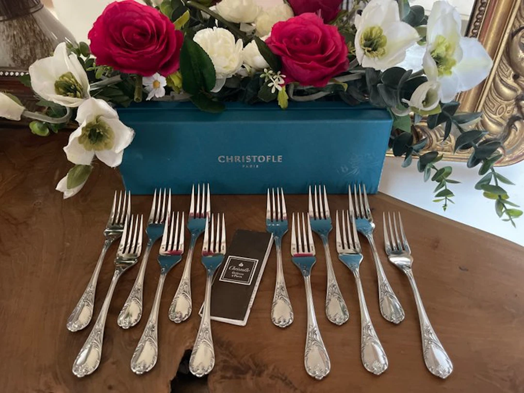 Christofle - Fork - 12-piece set of Marly model fish forks. - silvered metal