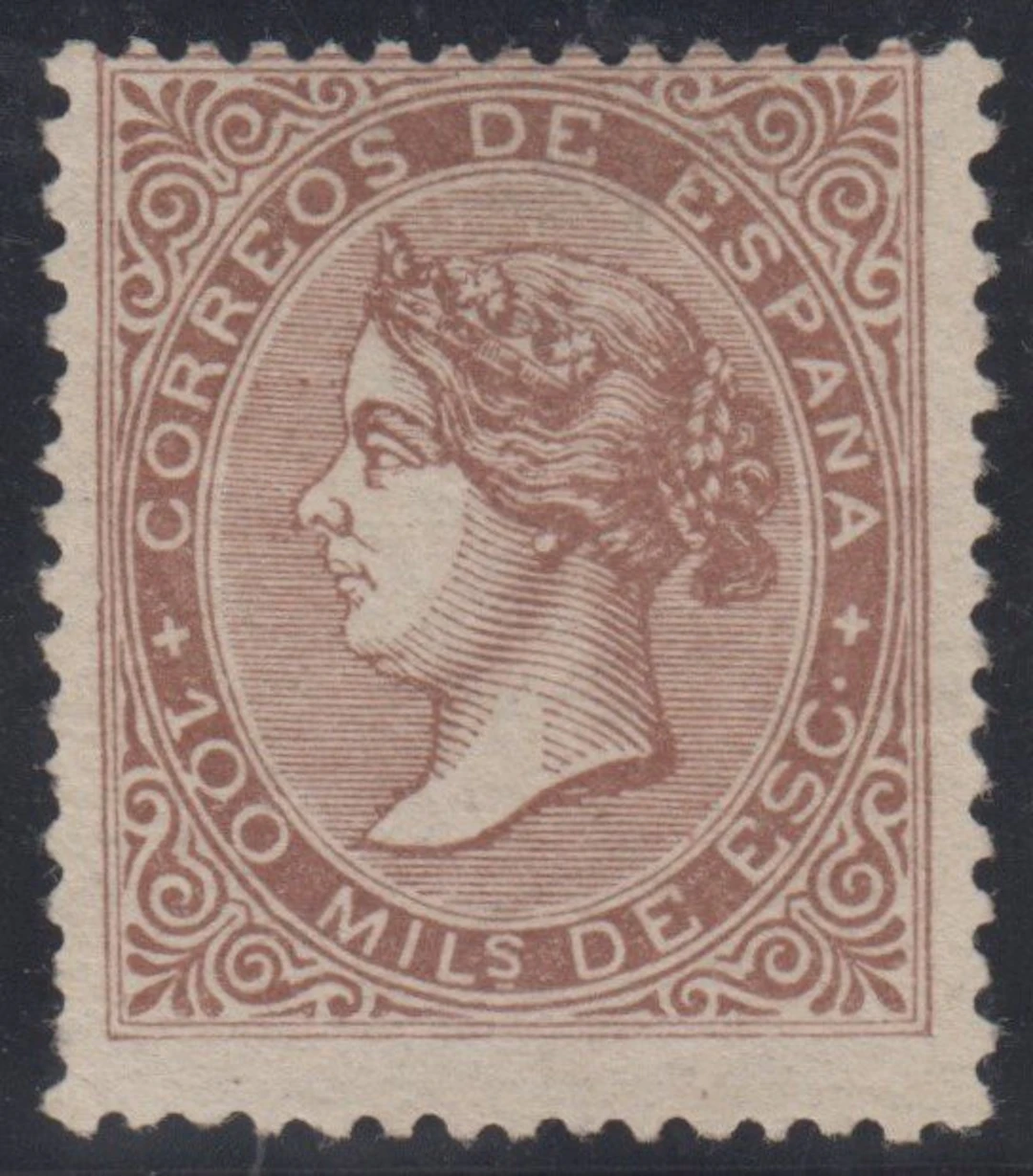 Spain 1868 - Elizabeth II. 100 thousandths of an escudo, brown. - Edifil 99