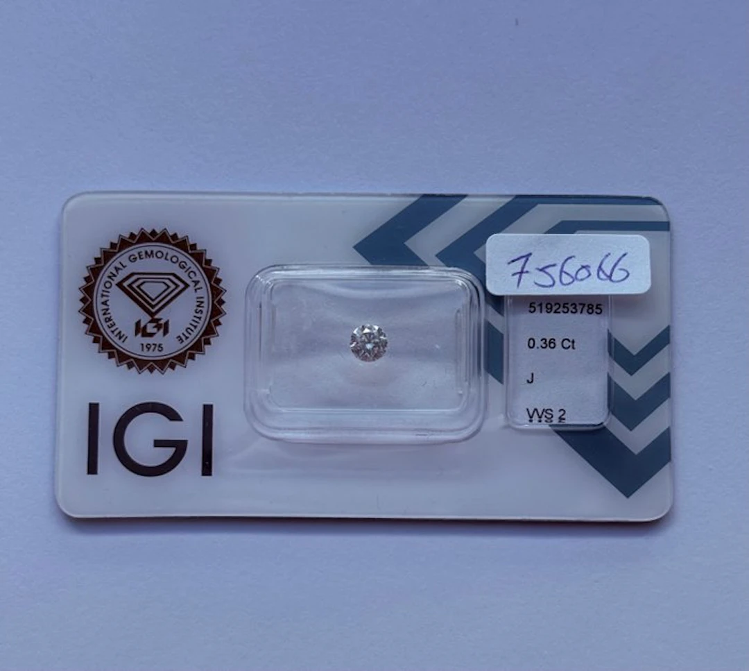 1 pcs Diamond (Natural) - 0.36 ct - Round - J - VVS2...