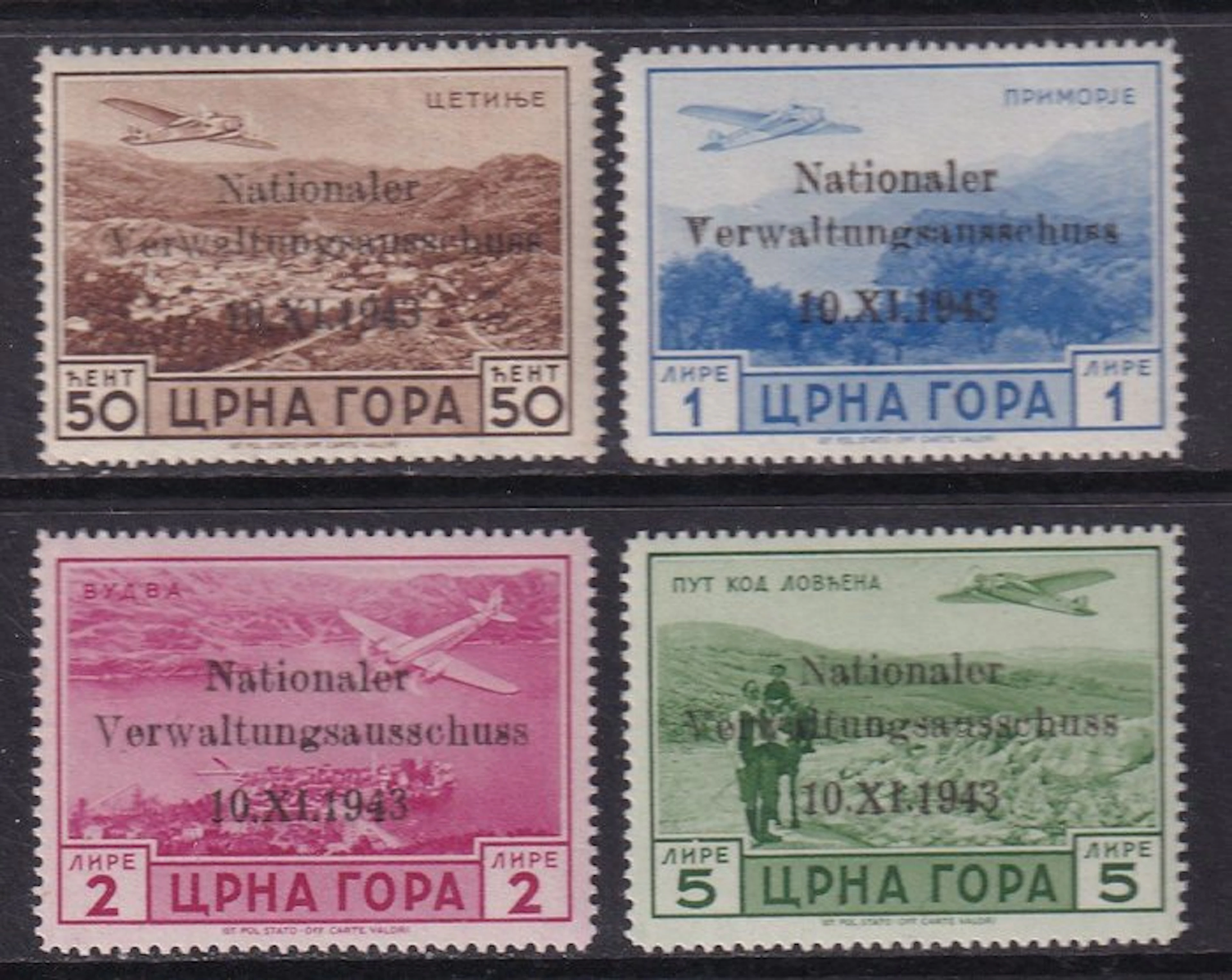 German Reich occupation of Montenegro. 1943 - Airmail issues. - Michel: 15/18