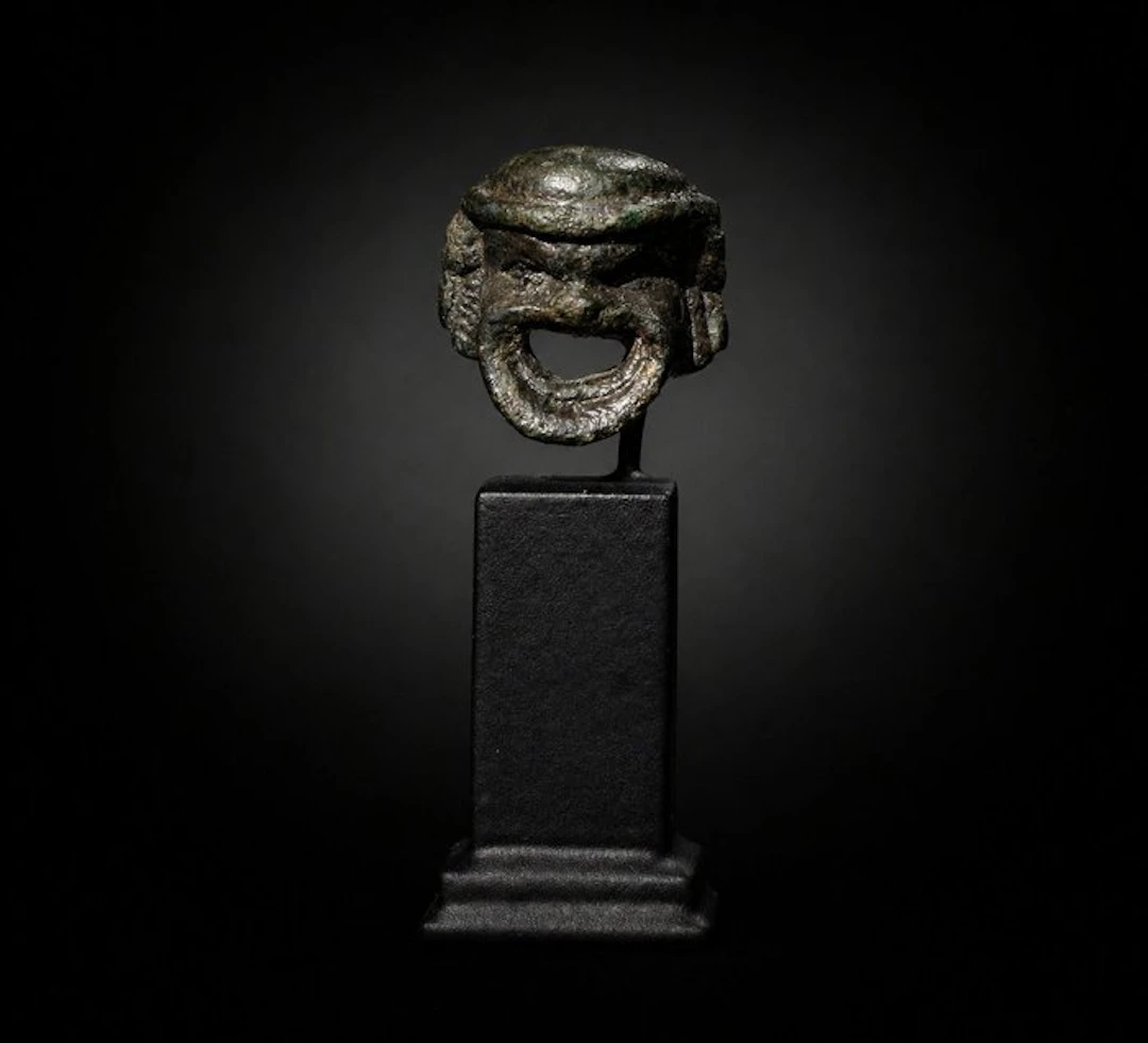 Ancient Roman bronze theater mask - 3 cm