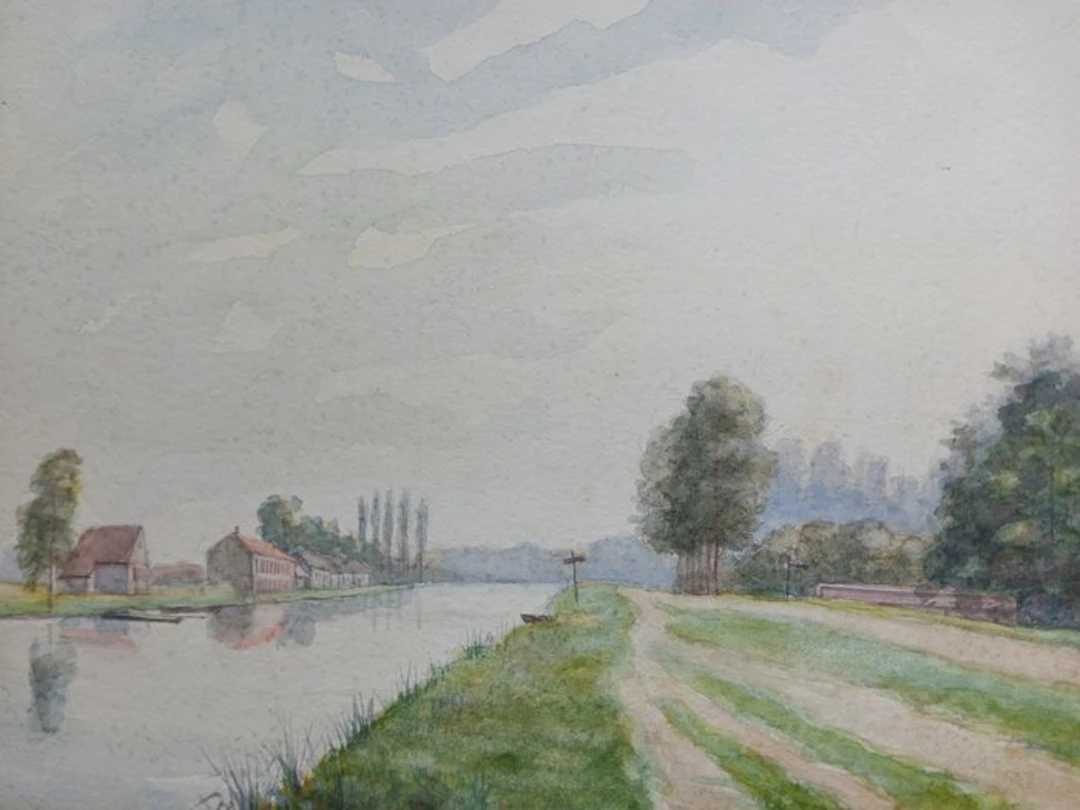 Belgian School (XIX-XX) - Langs het kanaal - omgeving van Damme