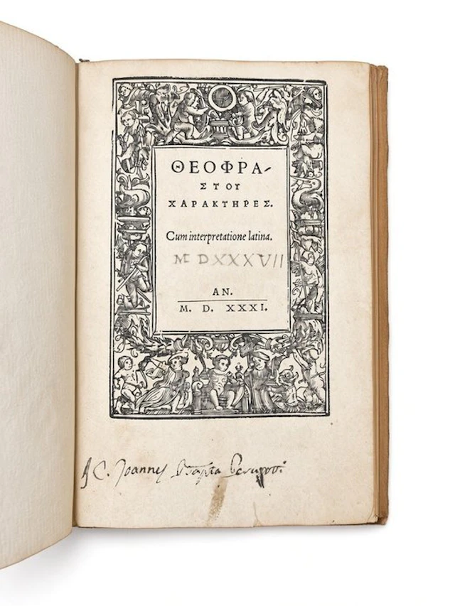 THEOPHRASTUS - Characteres ΘΕΟΦΡΑΣΤΟΥ ΧΑΡΑΚΤΗΡΕΣ - 1531