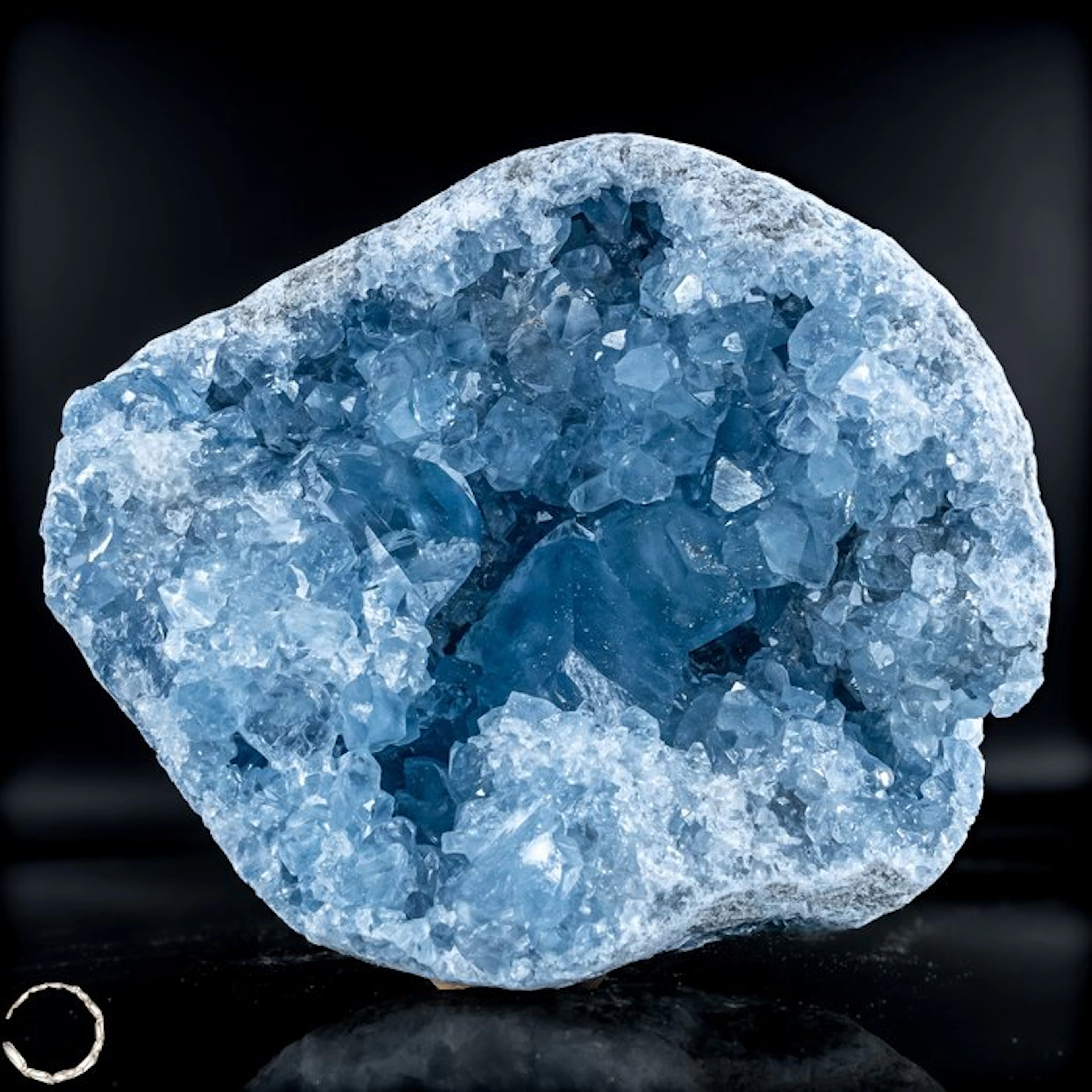 Natural celestite druses from Madagascar – a sky-blue...