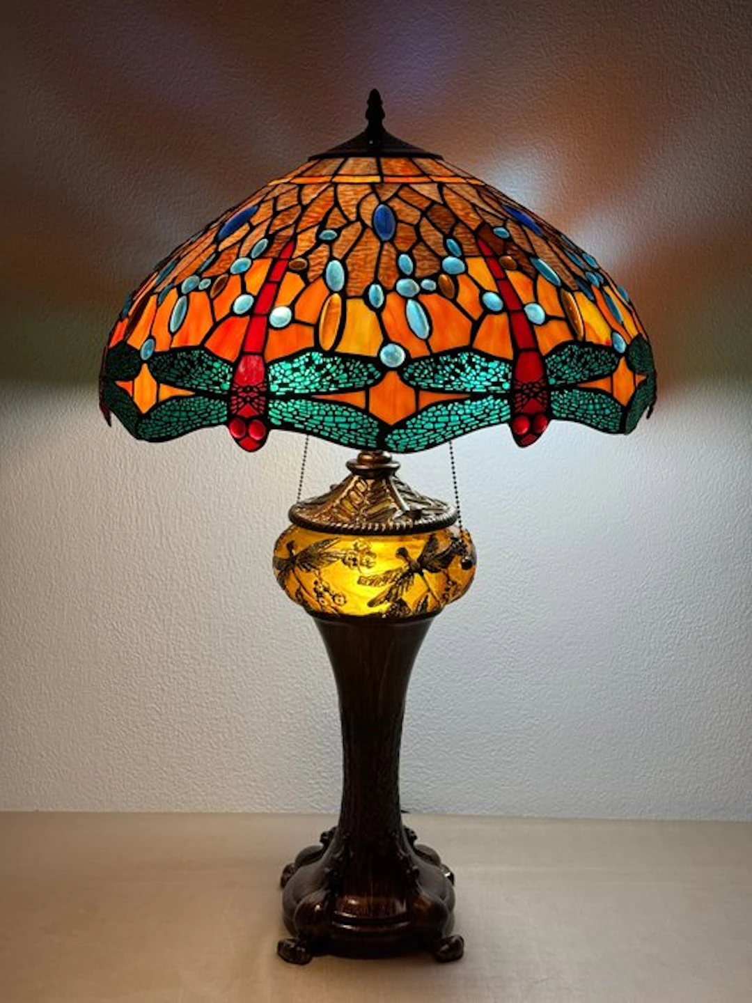 XXL Tiffany stijl tafellamp Studio Orange DRAGONFLY lamp...