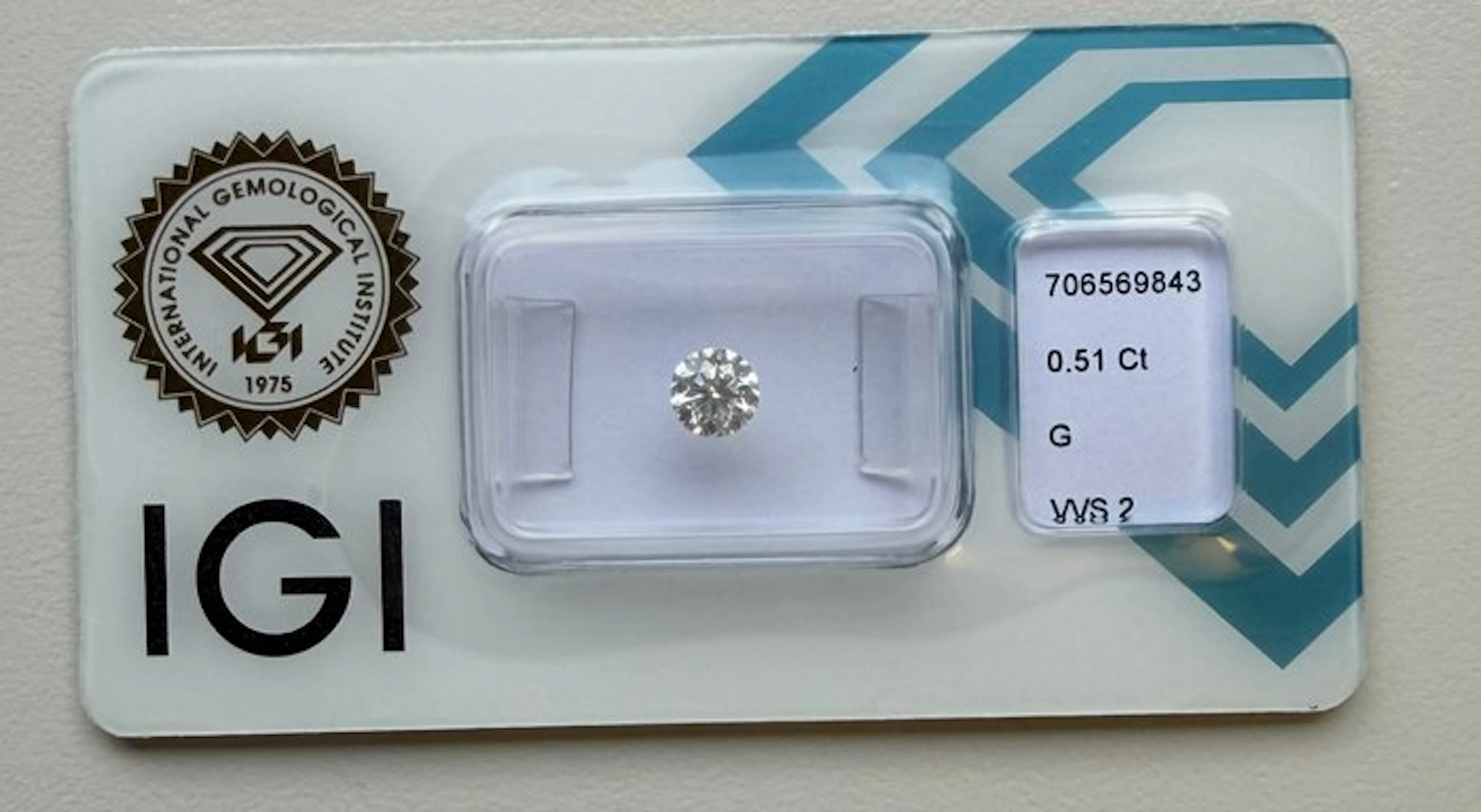 1 pcs Diamond (Natural) - 0.51 ct - Round - G - VVS2...