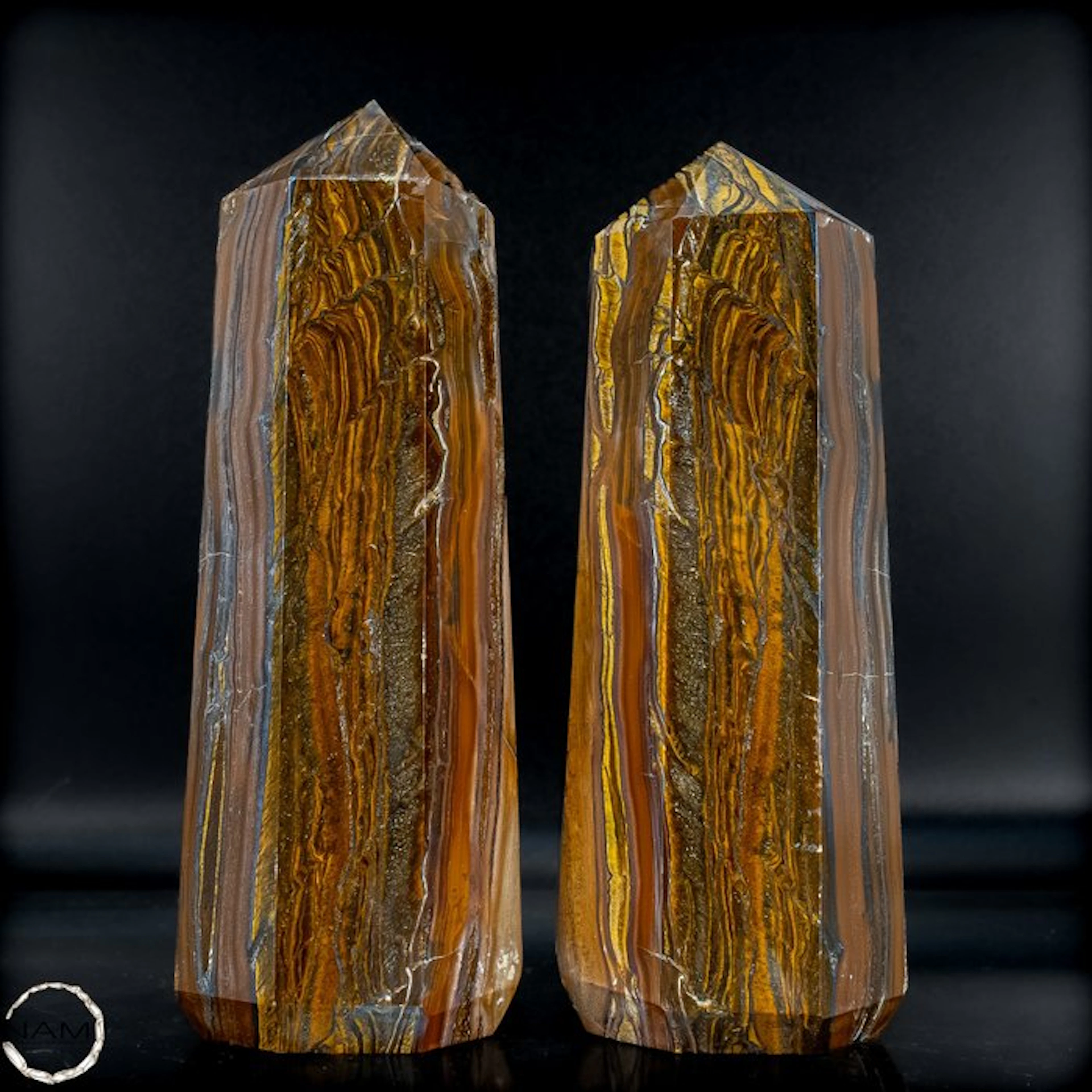 Tiger's Eye Obelisk Set – Golden-brown elegance with a...
