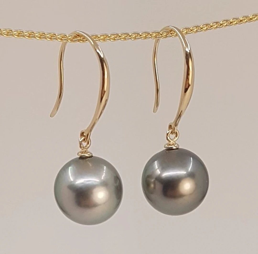 Earrings - 14 kt. Yellow gold - 9x10mm Tahiti Pearls