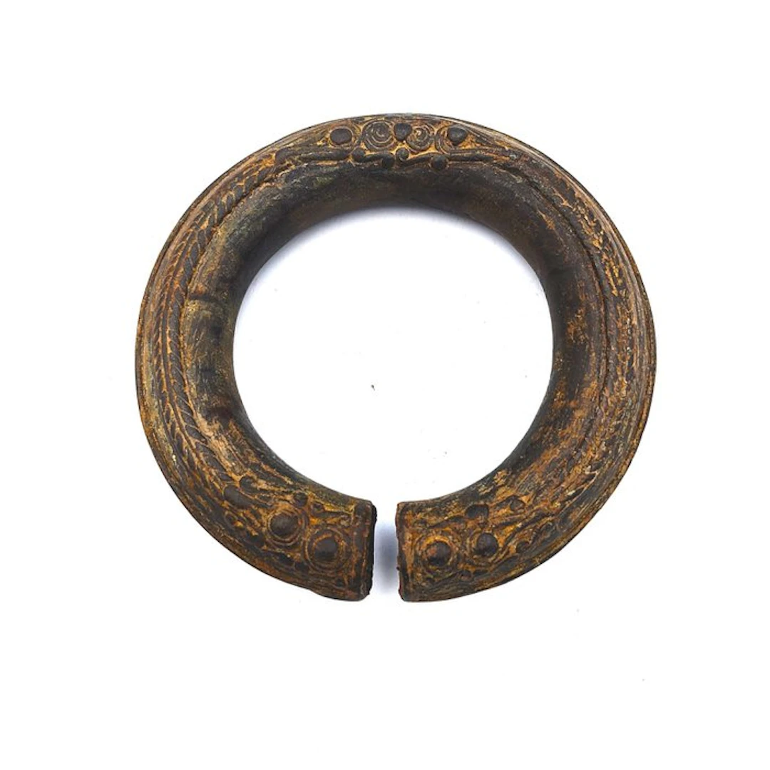 Dong Son Bronze Rare Important Round Bangle w Inner Bell Bead - 115 mm